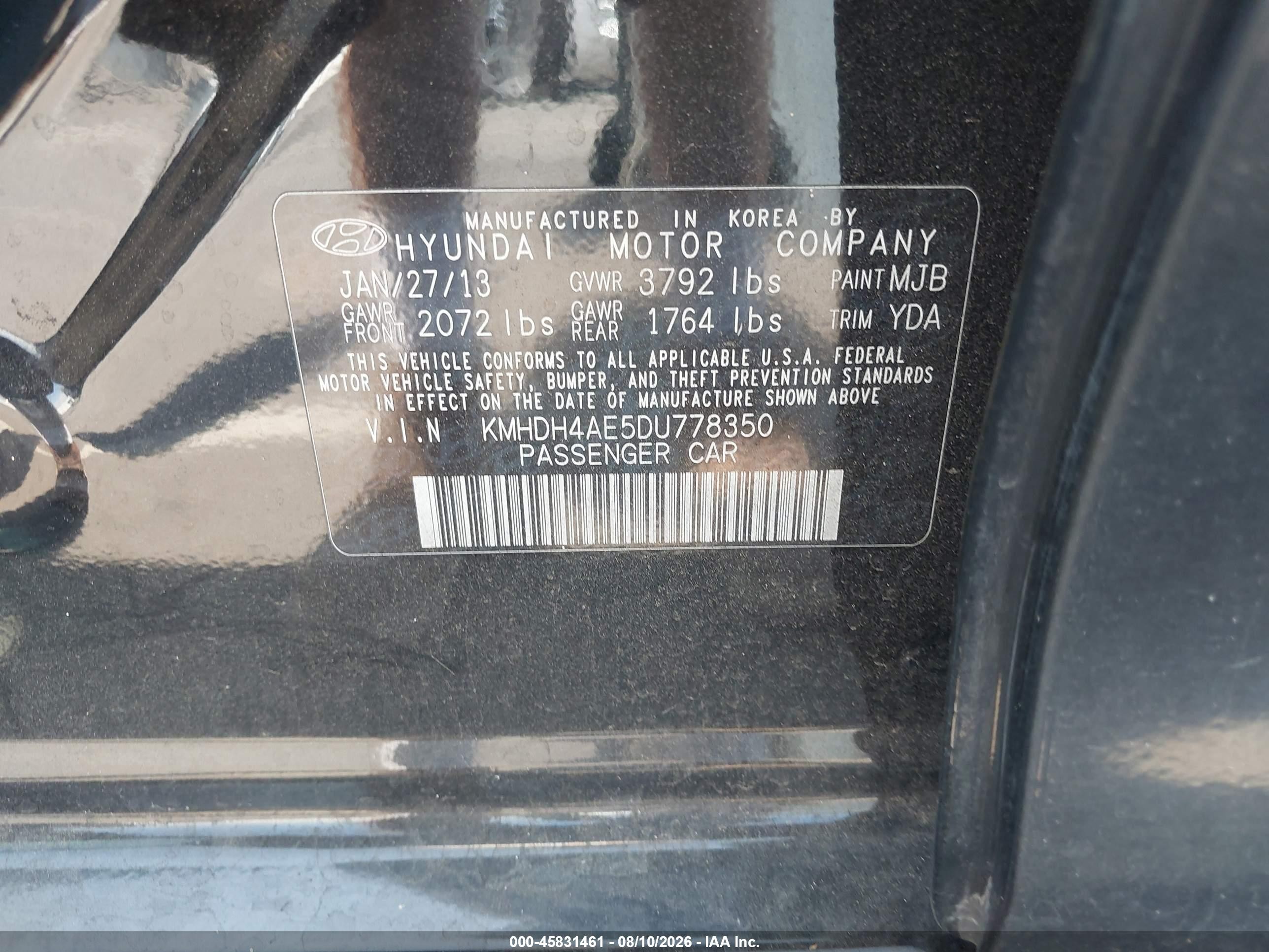 2013 Hyundai Elantra Gls Black vin: KMHDH4AE5DU778350