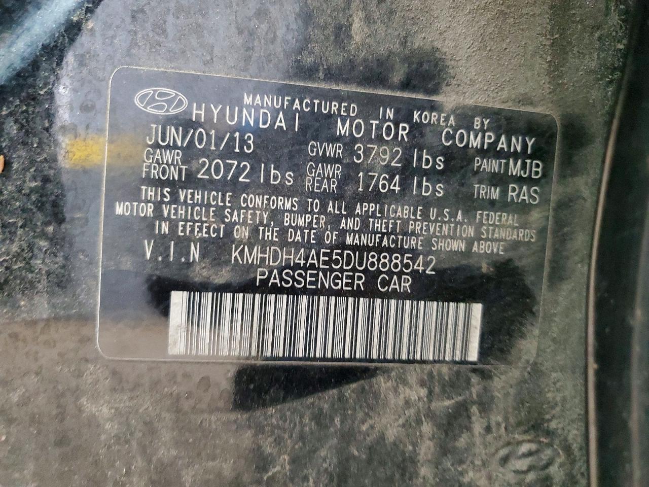 2013 Hyundai Elantra Limited Black vin: KMHDH4AE5DU888542