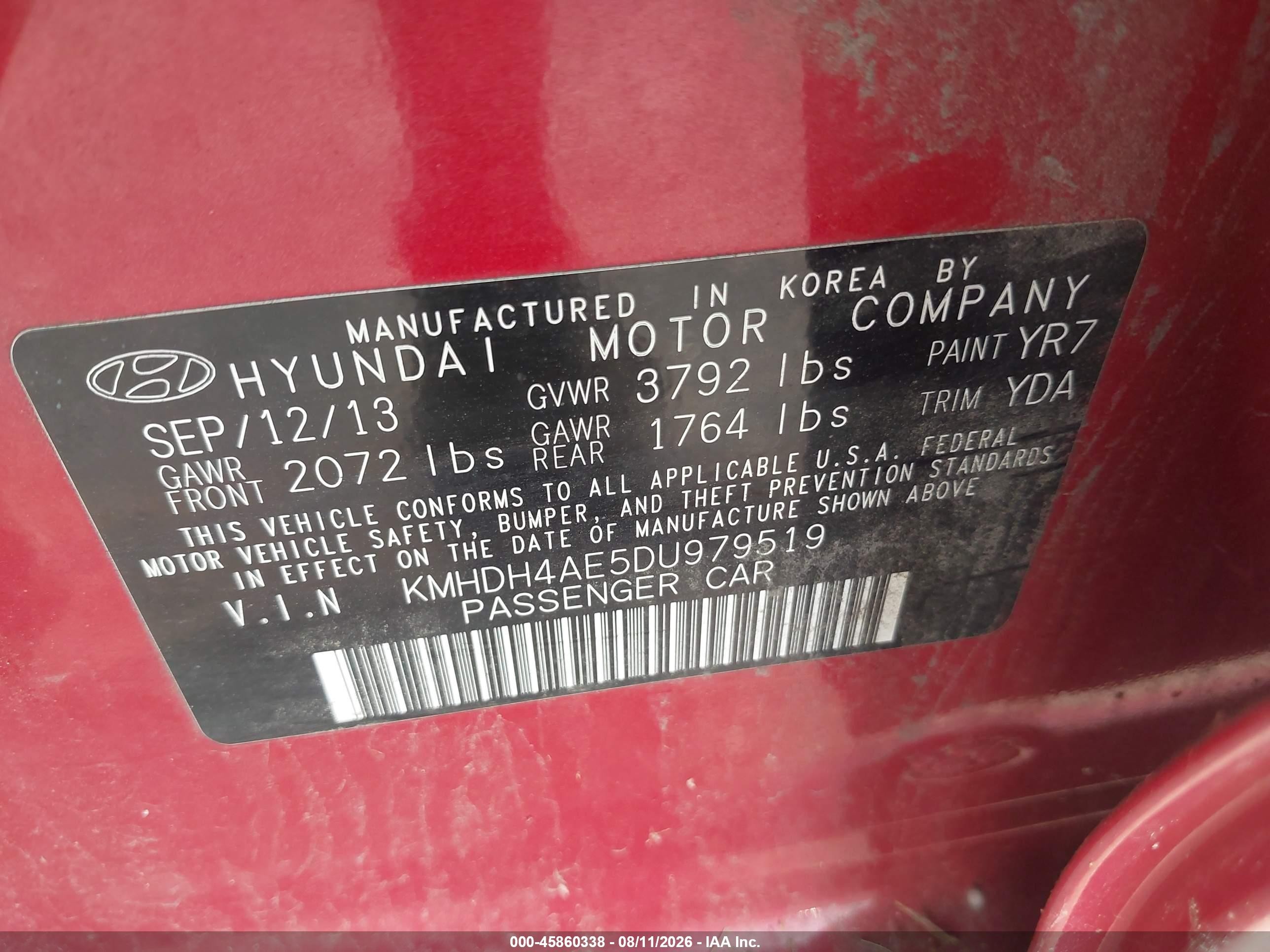 2013 Hyundai Elantra Limited Red vin: KMHDH4AE5DU979519