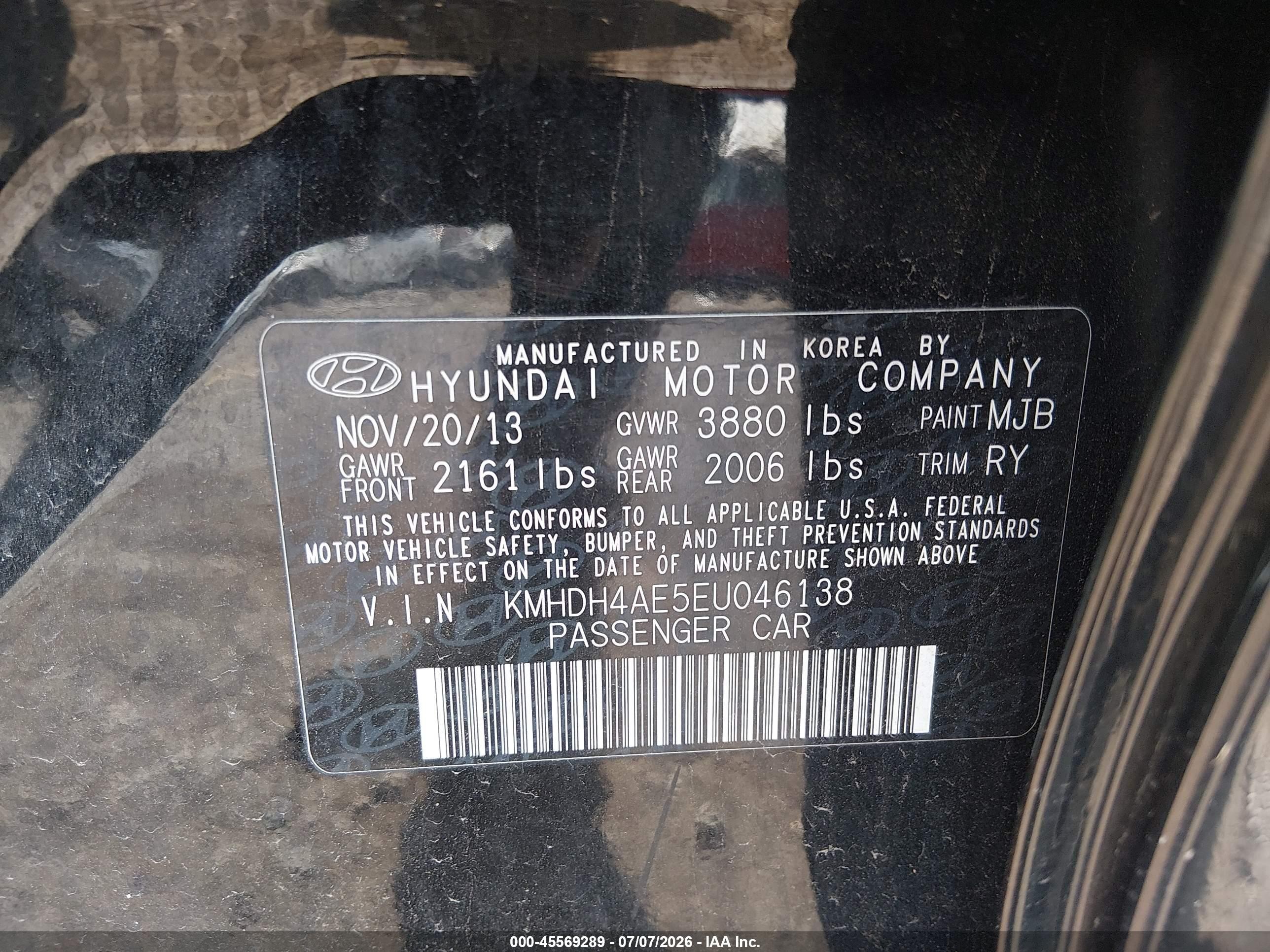 2014 Hyundai Elantra Limited Black vin: KMHDH4AE5EU046138