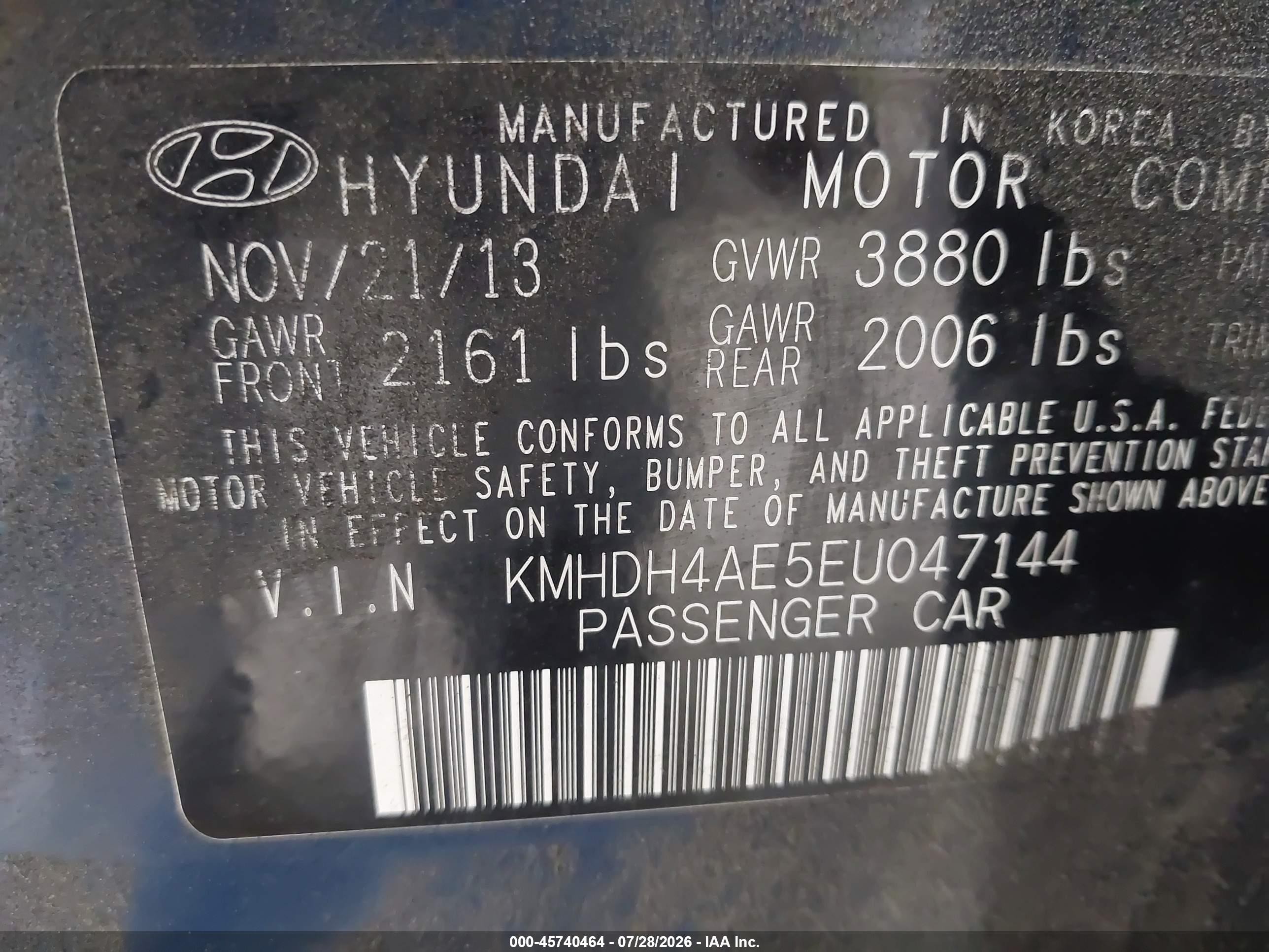 2014 Hyundai Elantra Se Blue vin: KMHDH4AE5EU047144