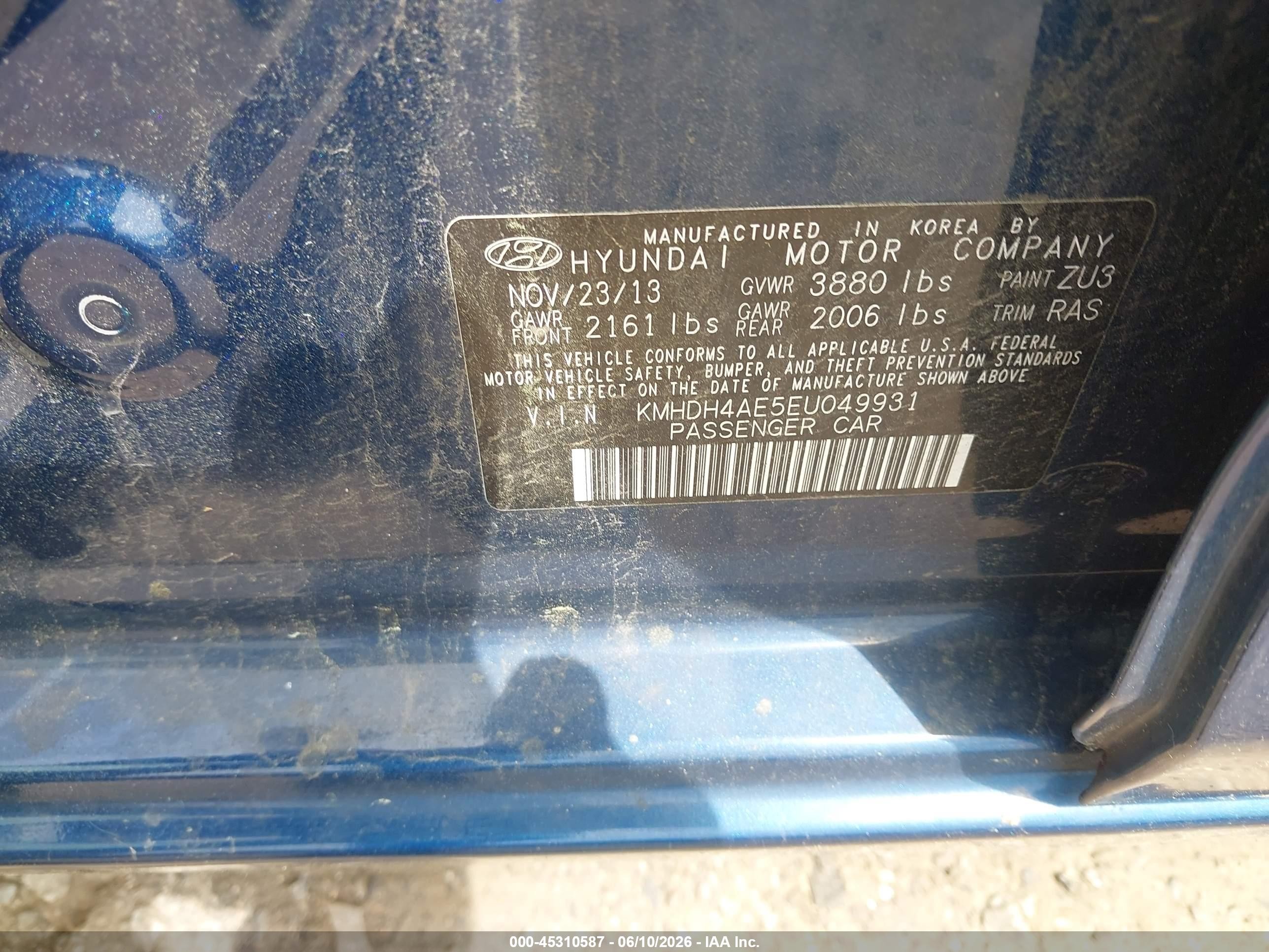 2014 Hyundai Elantra Se Синий vin: KMHDH4AE5EU049931