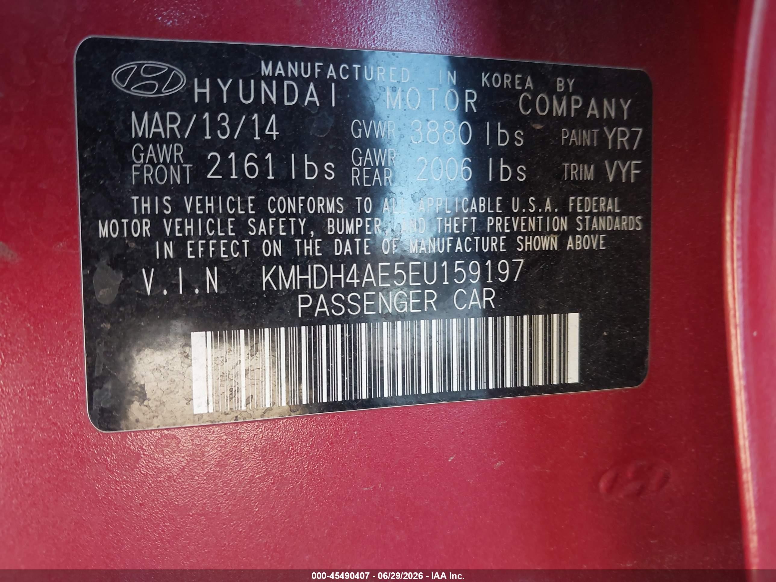 2014 Hyundai Elantra Se Red vin: KMHDH4AE5EU159197