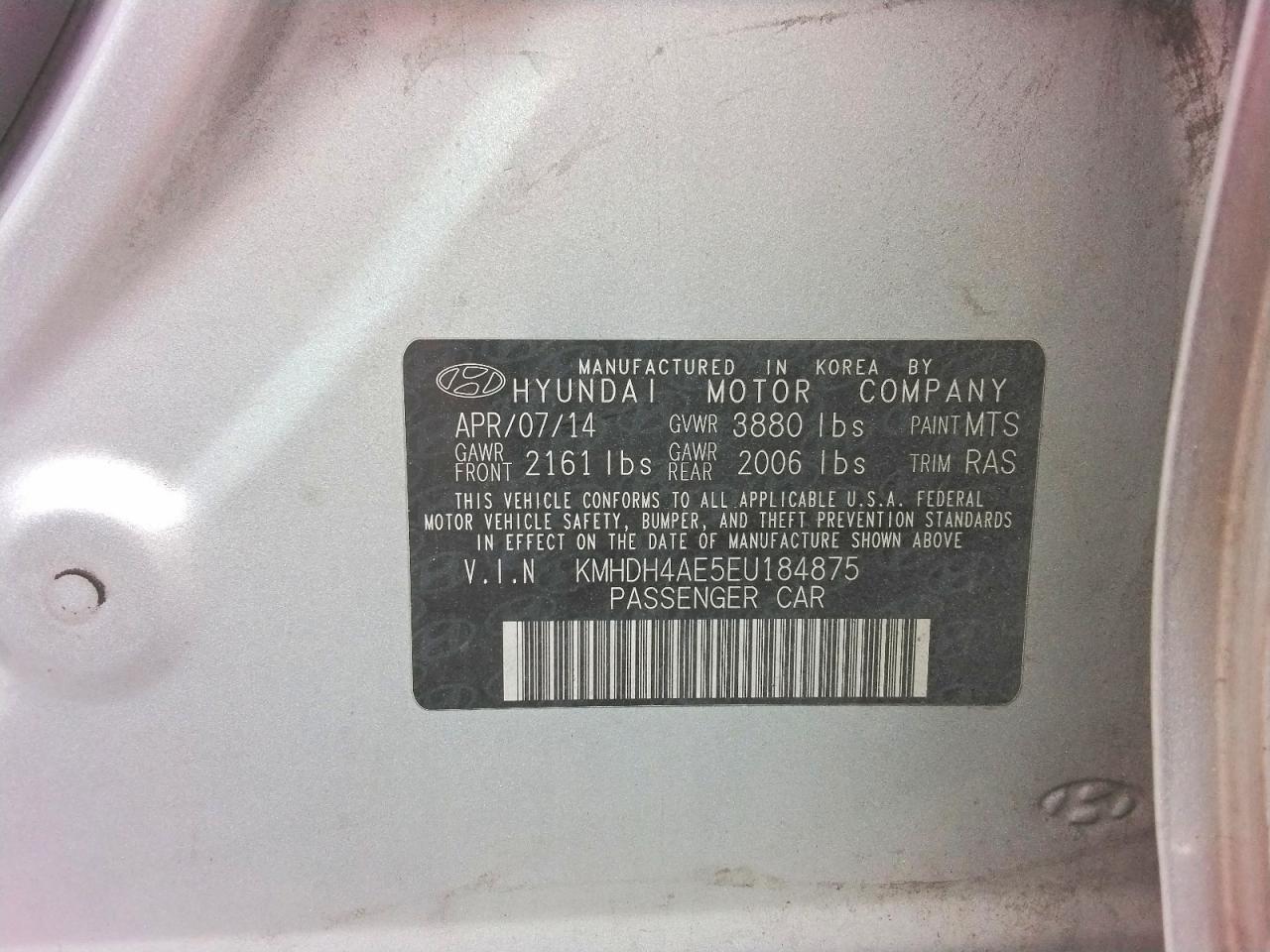 2014 Hyundai Elantra Se Silver vin: KMHDH4AE5EU184875