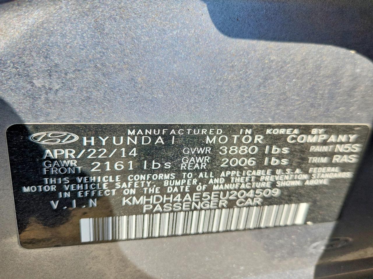 2014 Hyundai Elantra Se Silver vin: KMHDH4AE5EU204509
