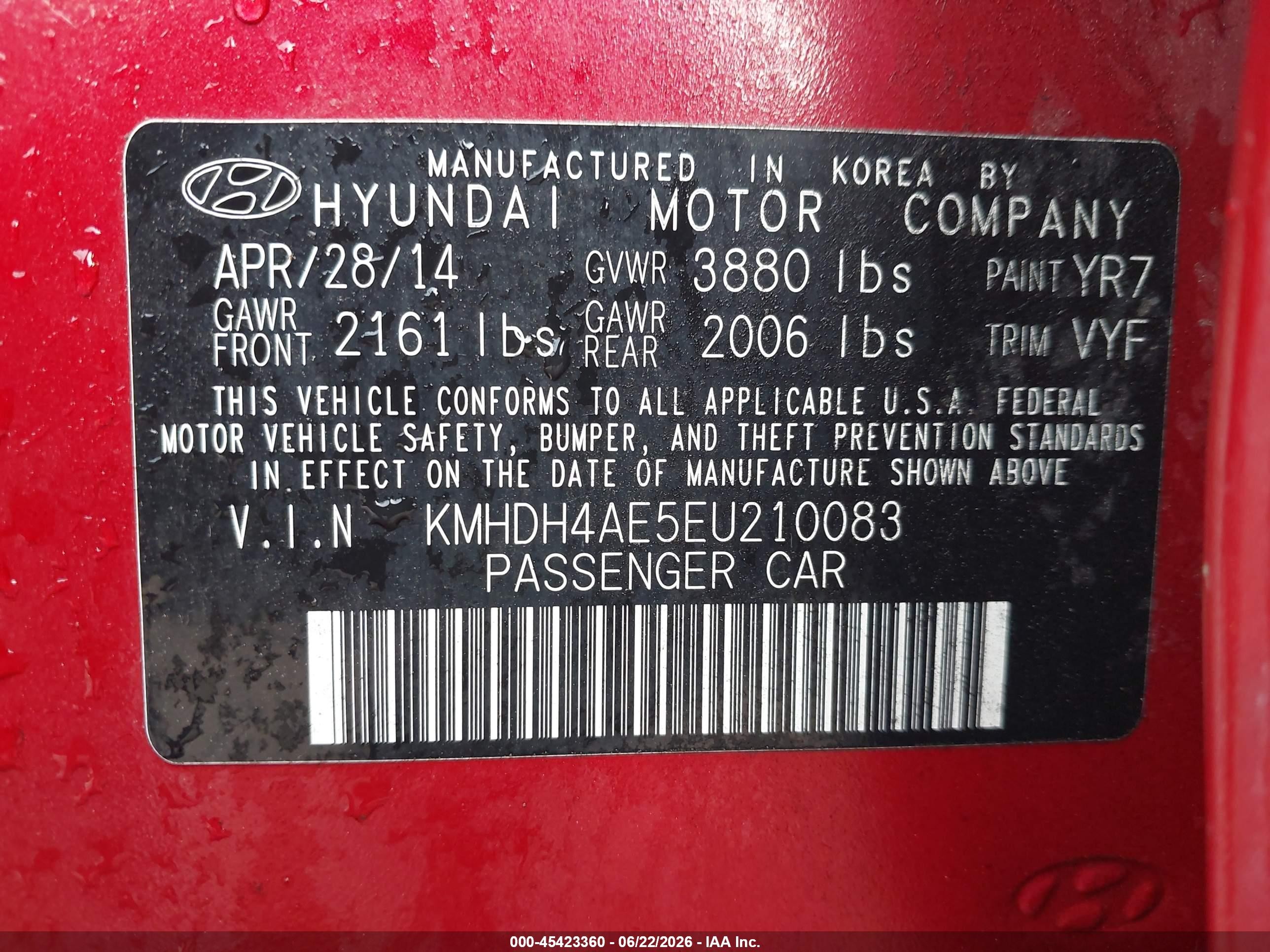 2014 Hyundai Elantra Se Red vin: KMHDH4AE5EU210083