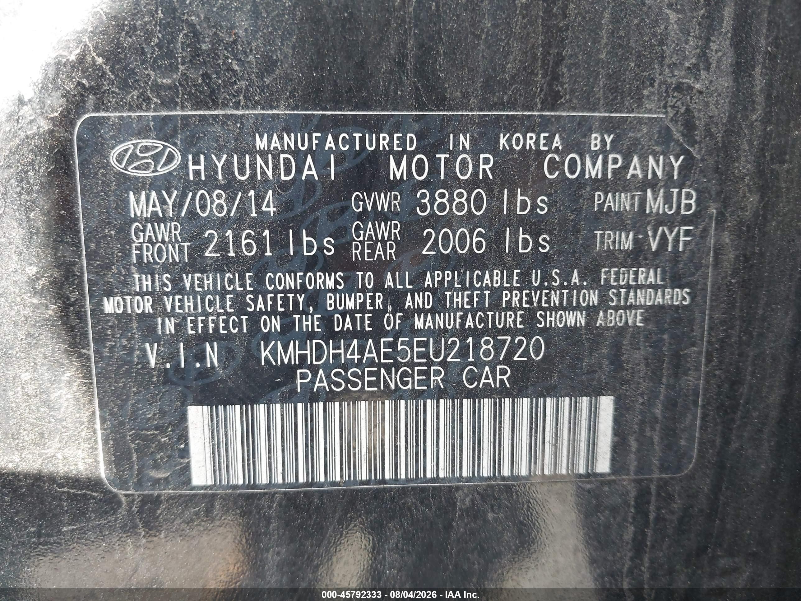 2014 Hyundai Elantra Se Black vin: KMHDH4AE5EU218720