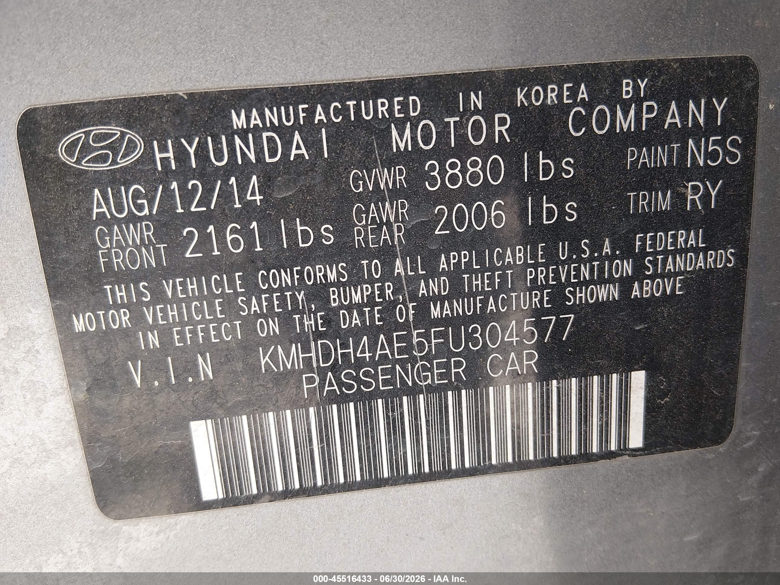 2015 Hyundai Elantra Se Silver vin: KMHDH4AE5FU304577