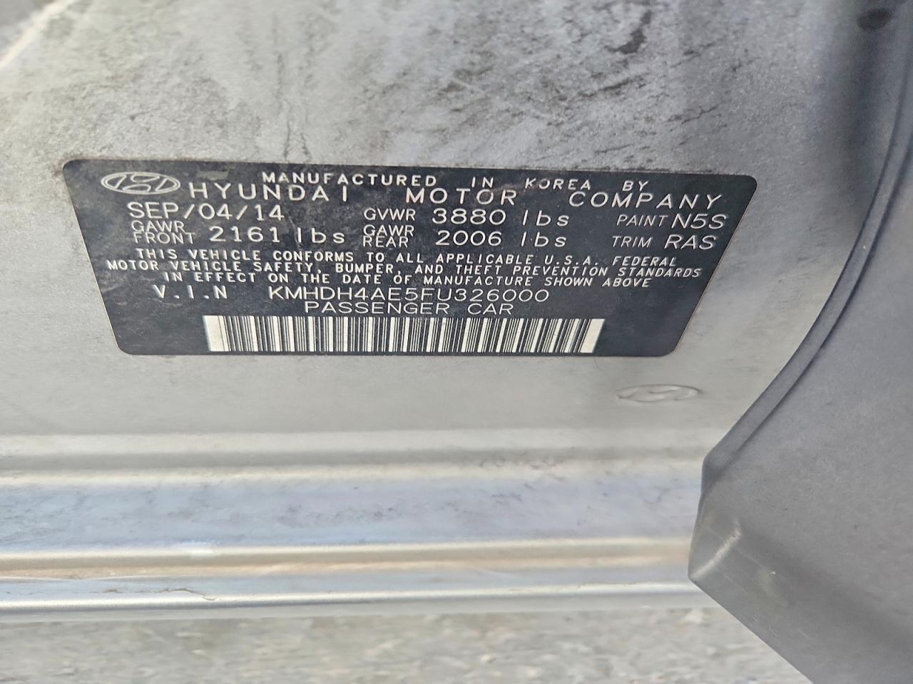 2015 Hyundai Elantra Se Gray vin: KMHDH4AE5FU326000