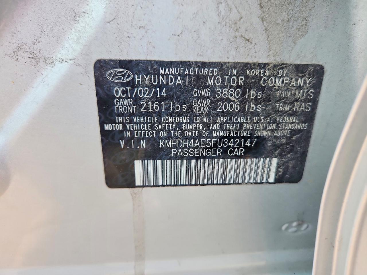 2015 Hyundai Elantra Se Silver vin: KMHDH4AE5FU342147