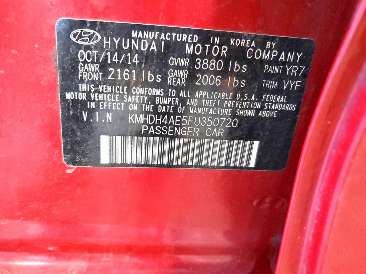 2015 Hyundai Elantra Se Red vin: KMHDH4AE5FU350720