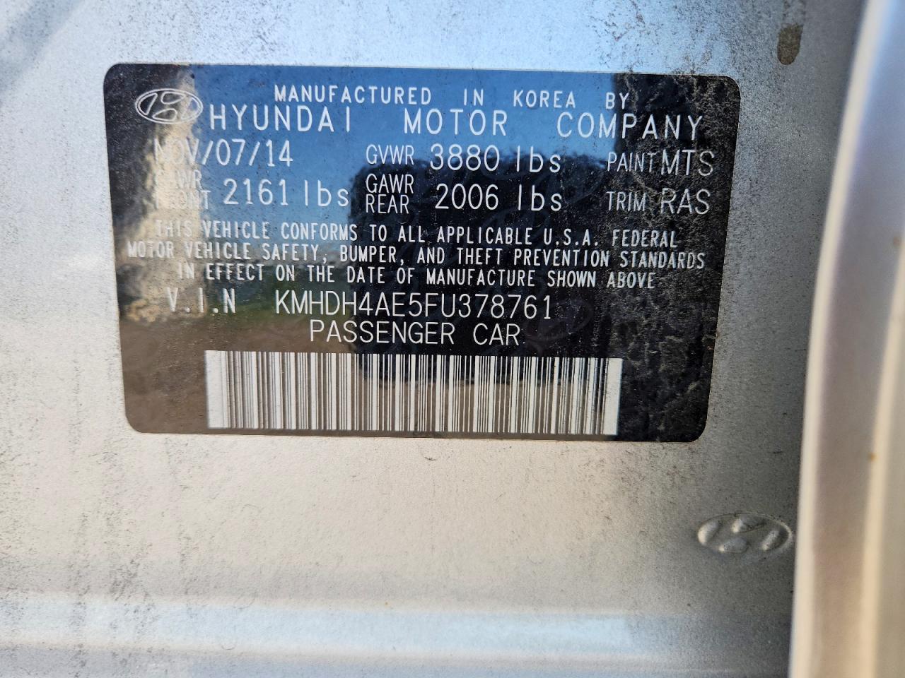 2015 Hyundai Elantra Se Silver vin: KMHDH4AE5FU378761