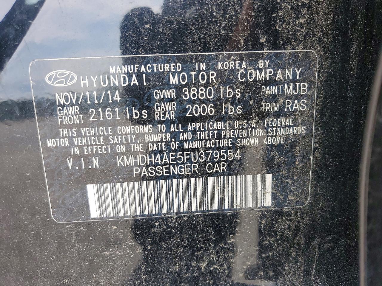 2015 Hyundai Elantra Se Black vin: KMHDH4AE5FU379554