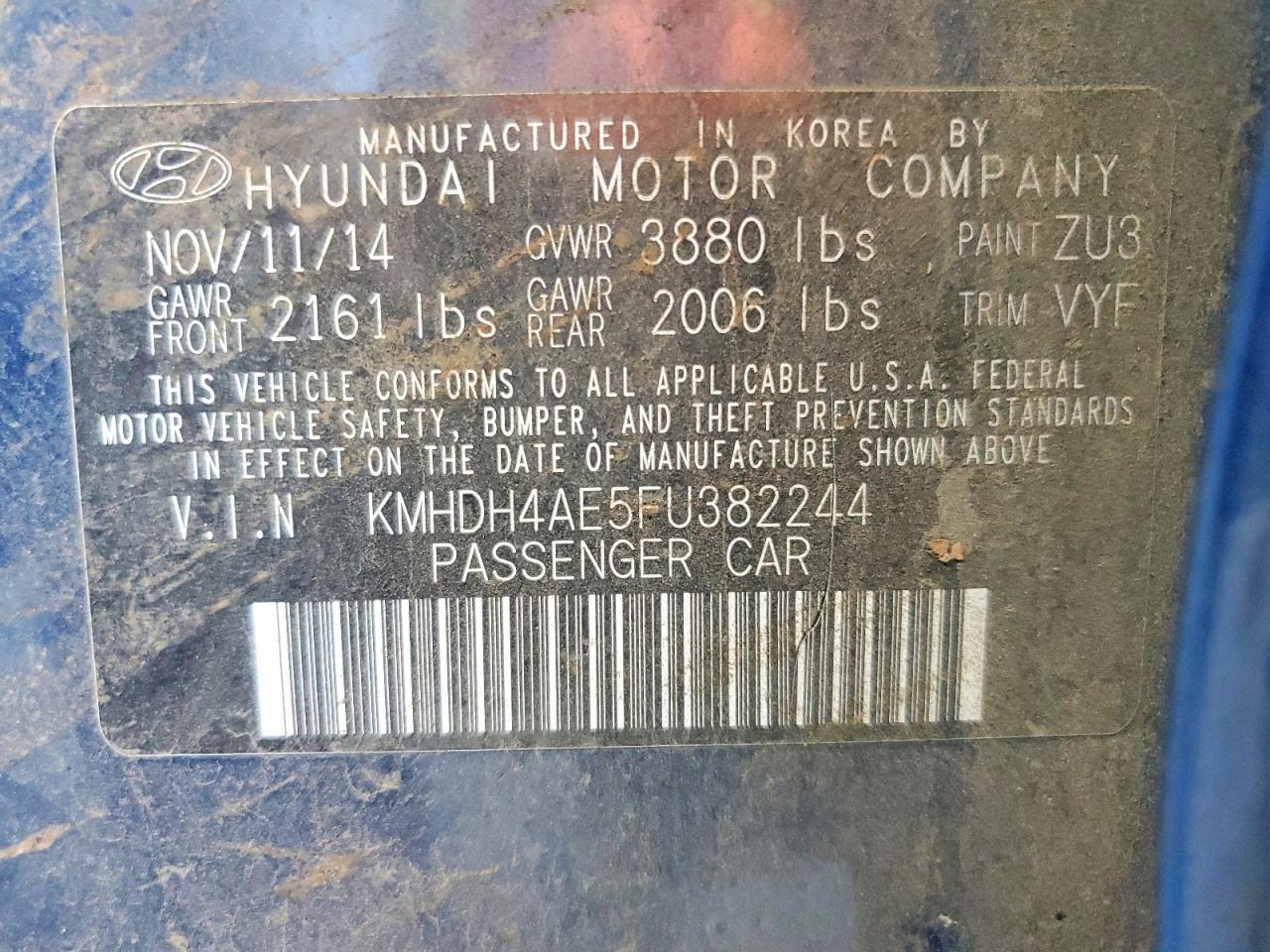 2015 Hyundai Elantra Se Blue vin: KMHDH4AE5FU382244