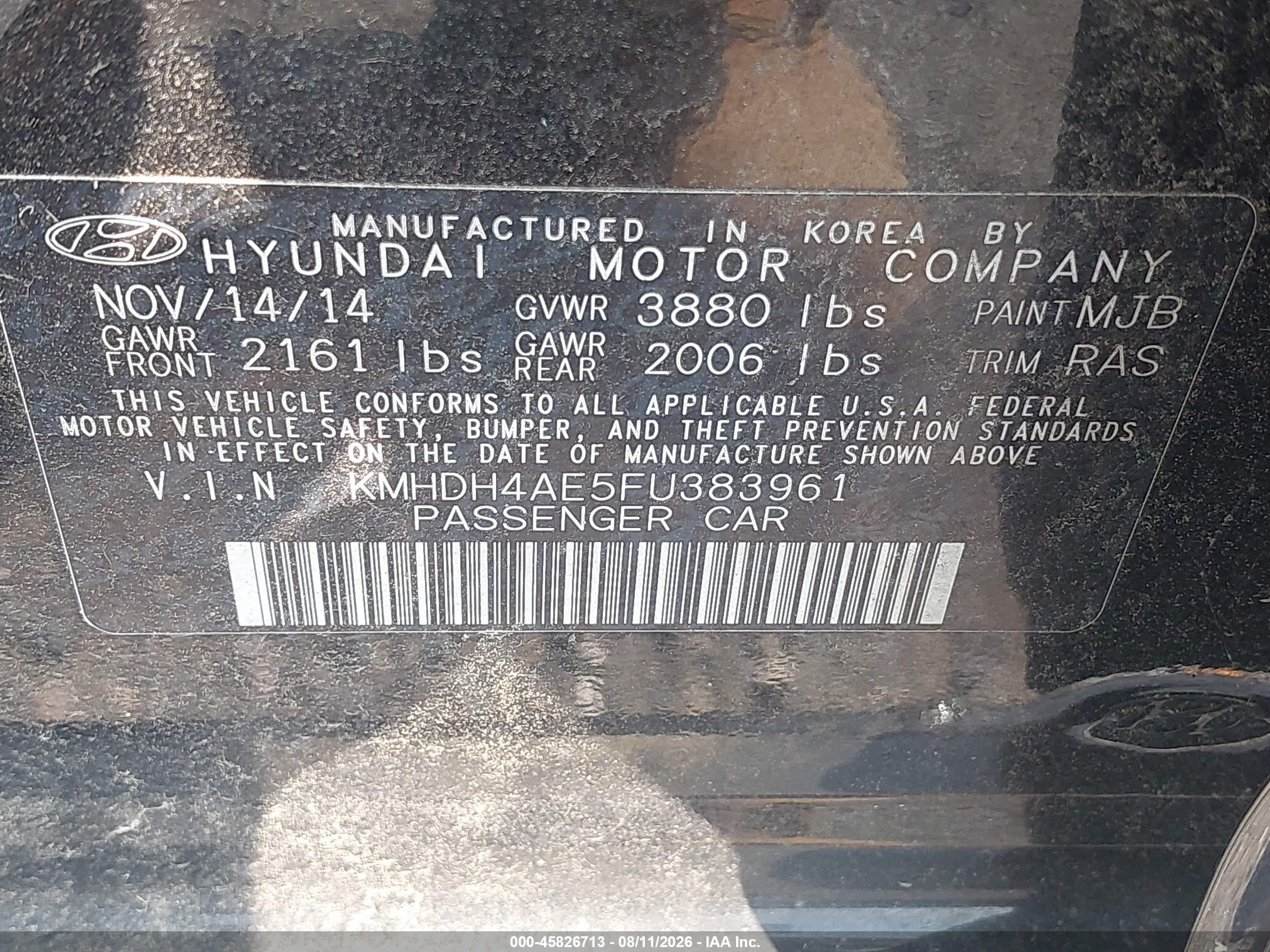 2015 Hyundai Elantra Se Black vin: KMHDH4AE5FU383961