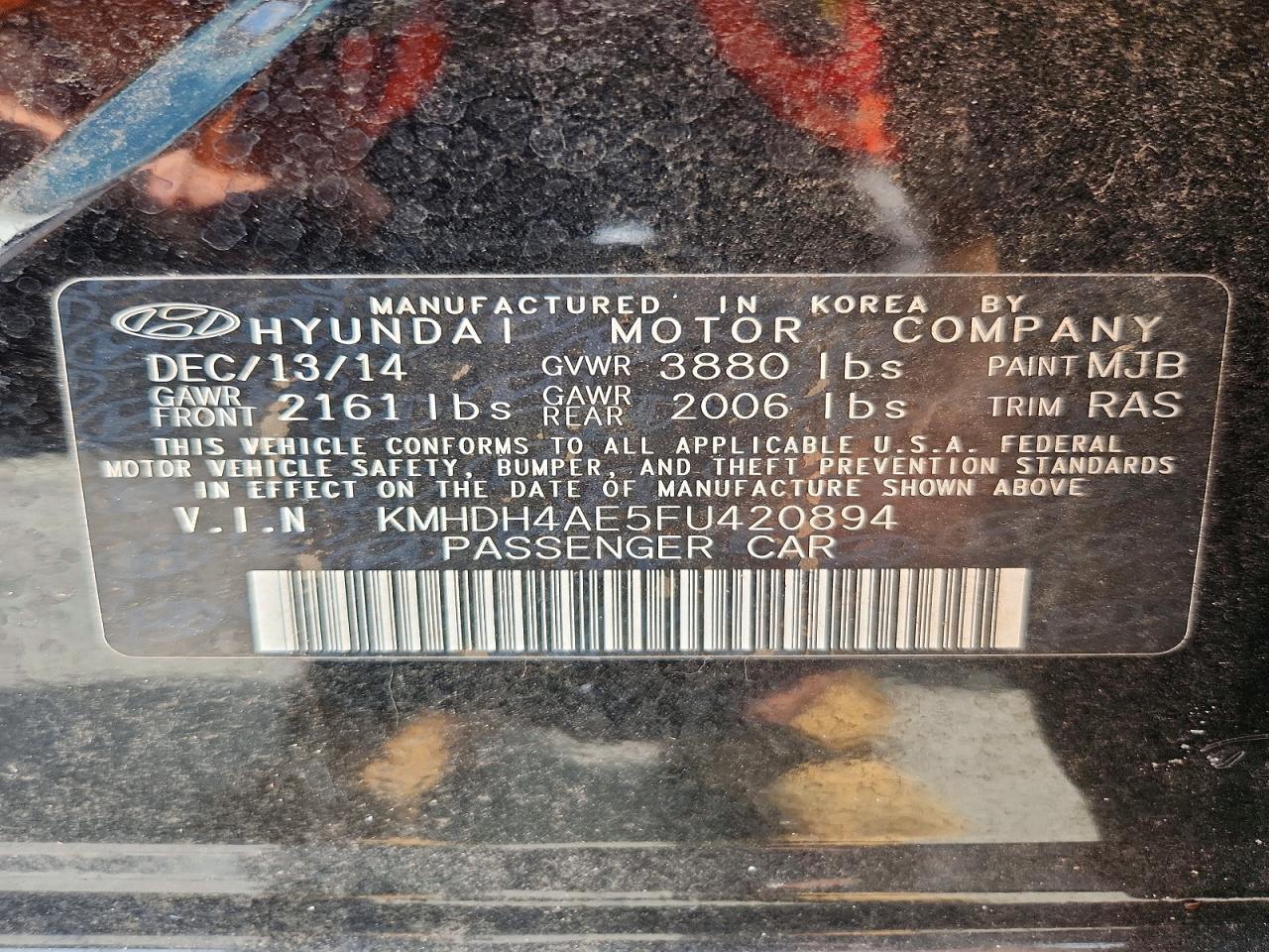 2015 Hyundai Elantra Se Black vin: KMHDH4AE5FU420894