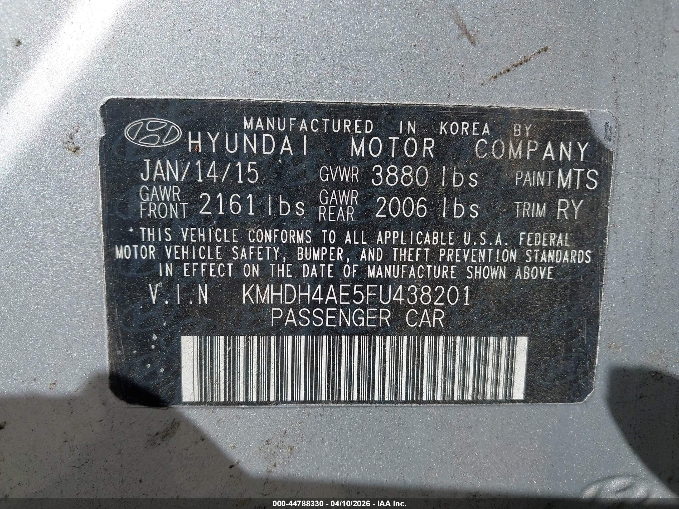 2015 Hyundai Elantra Se Silver vin: KMHDH4AE5FU438201