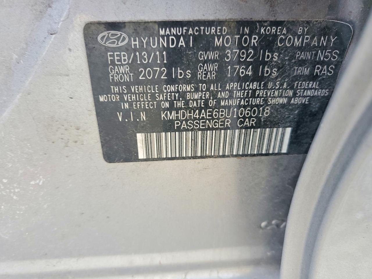 2011 Hyundai Elantra Gls Gray vin: KMHDH4AE6BU106018
