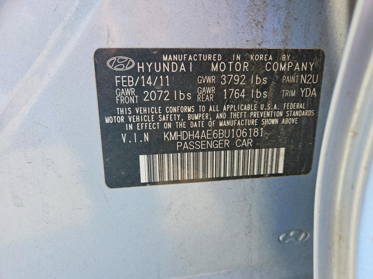 2011 Hyundai Elantra Gls Blue vin: KMHDH4AE6BU106181