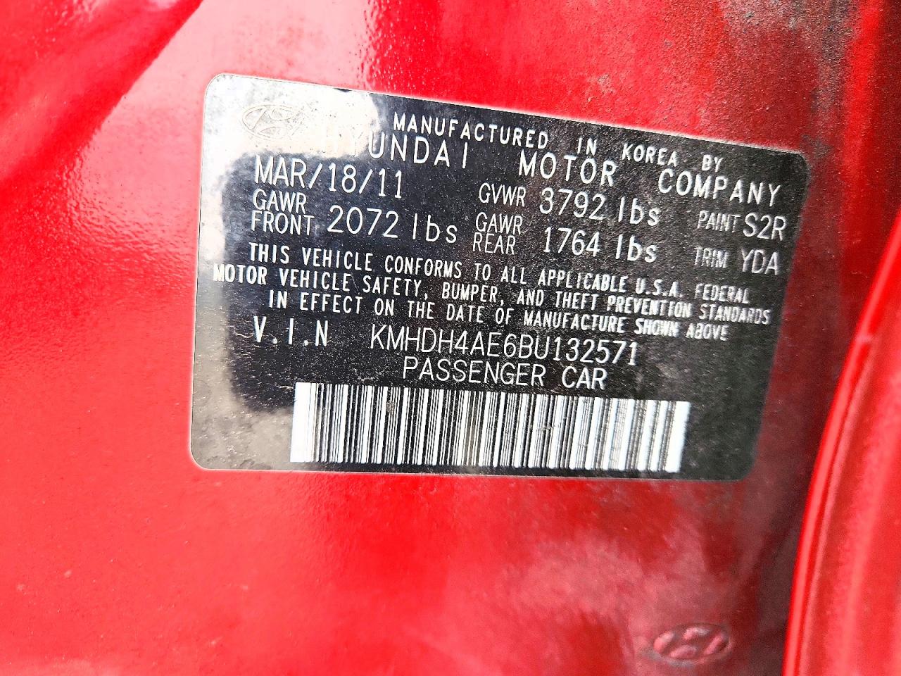 2011 Hyundai Elantra Gls Red vin: KMHDH4AE6BU132571