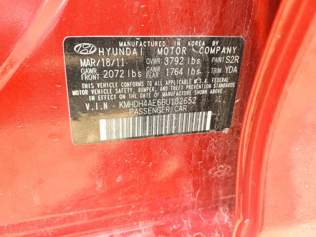 2011 Hyundai Elantra Gls Red vin: KMHDH4AE6BU132652