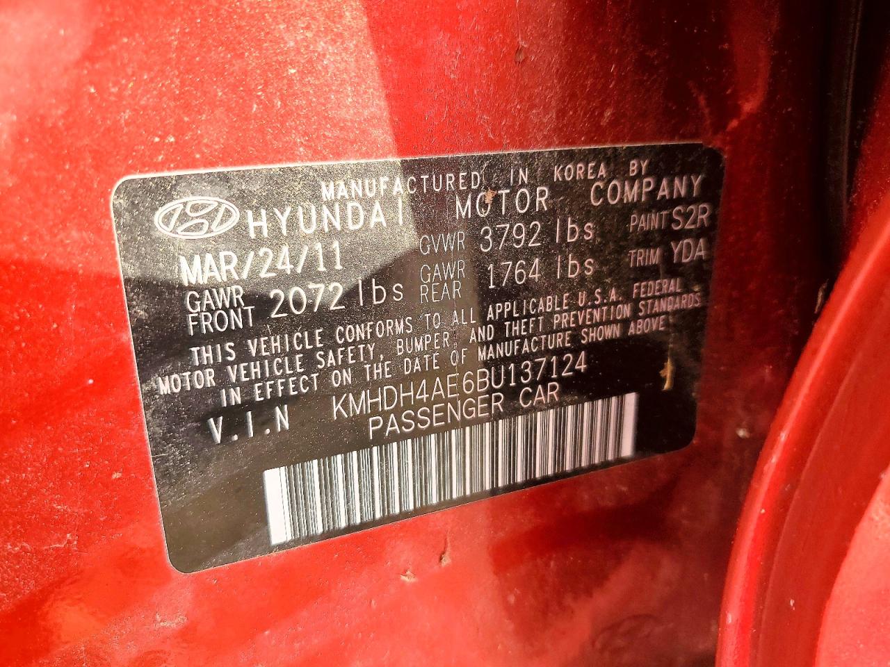 2011 Hyundai Elantra Gls Red vin: KMHDH4AE6BU137124