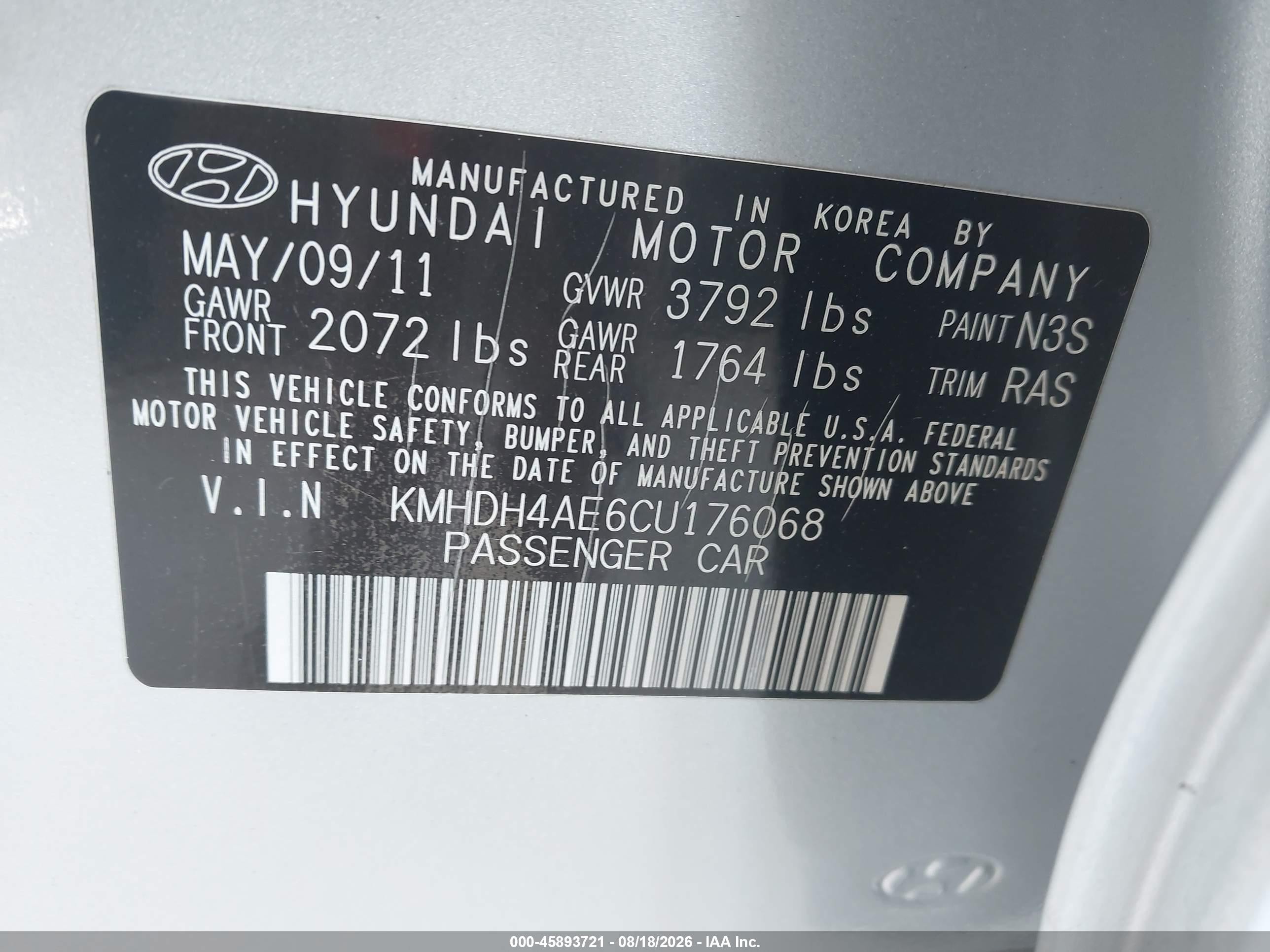 2012 Hyundai Elantra Gls (ulsan Plant) Silver vin: KMHDH4AE6CU176068