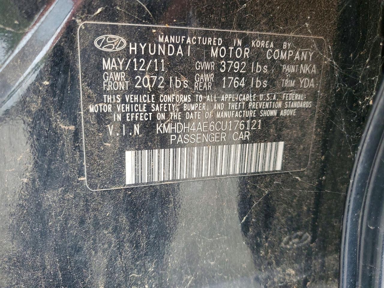 2012 Hyundai Elantra Gls Black vin: KMHDH4AE6CU176121