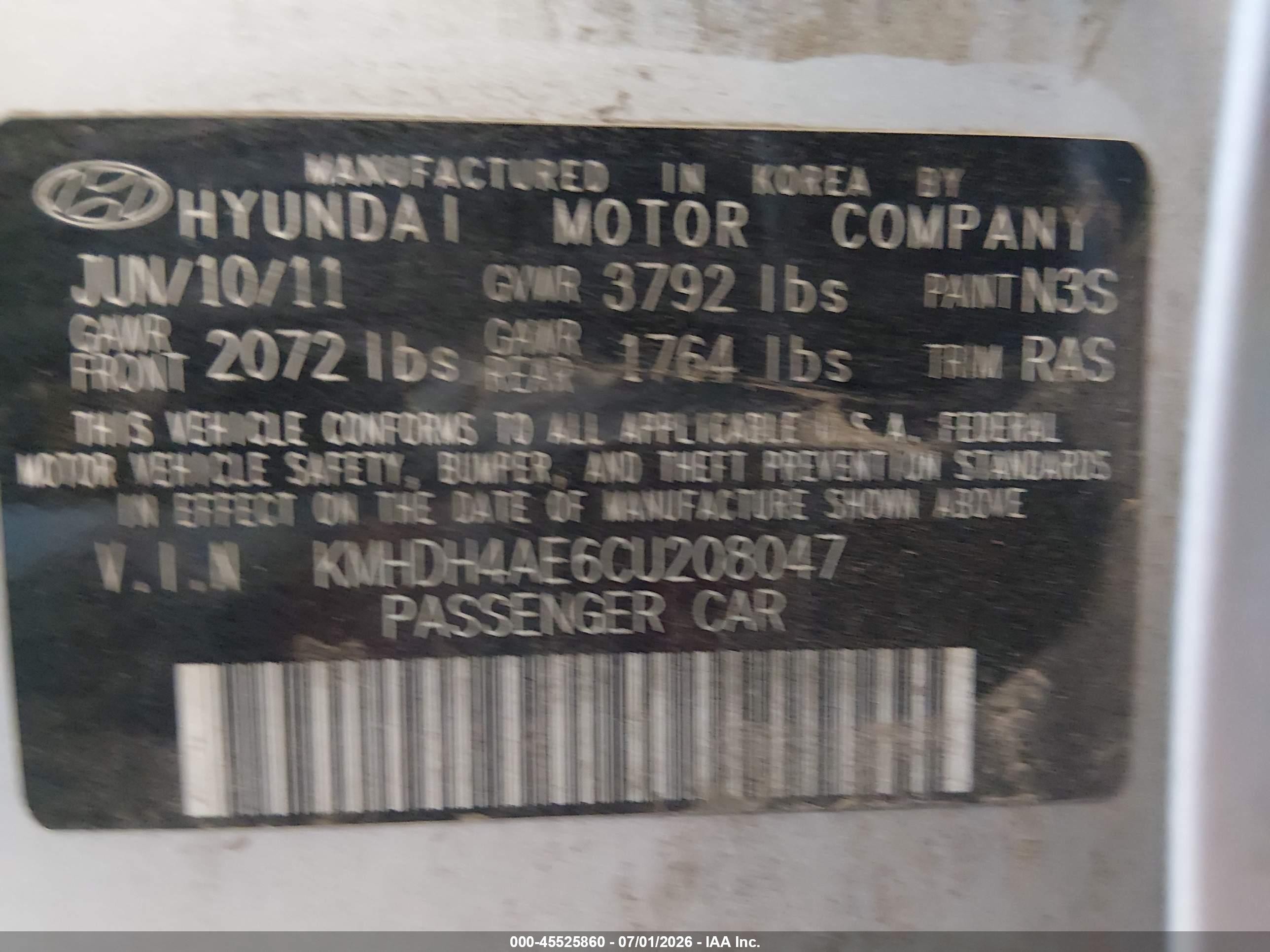 2012 Hyundai Elantra Limited (ulsan Plant) Серебряный vin: KMHDH4AE6CU208047