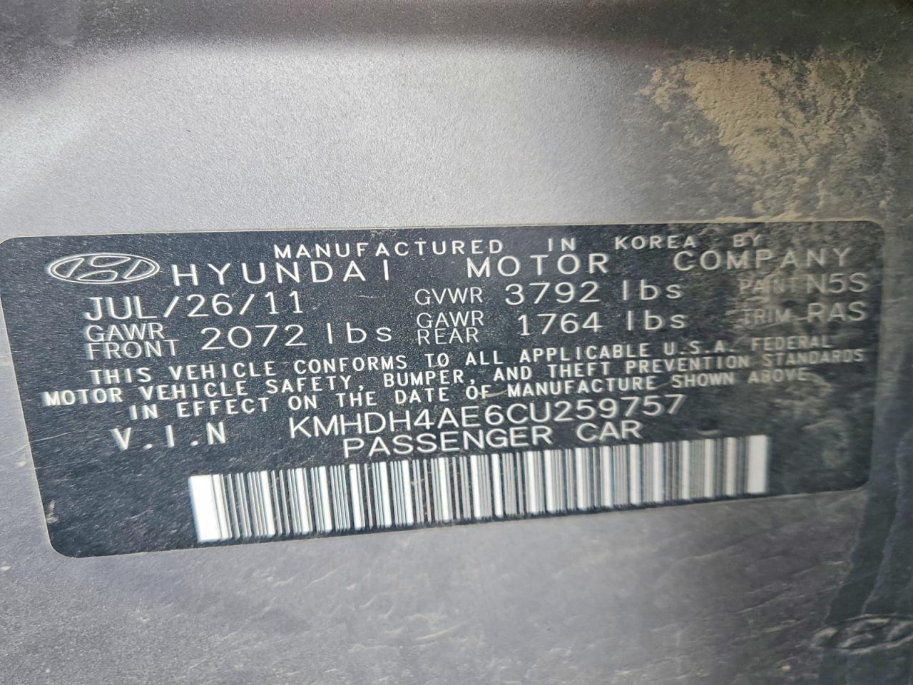 2012 Hyundai Elantra Gls Gray vin: KMHDH4AE6CU259757