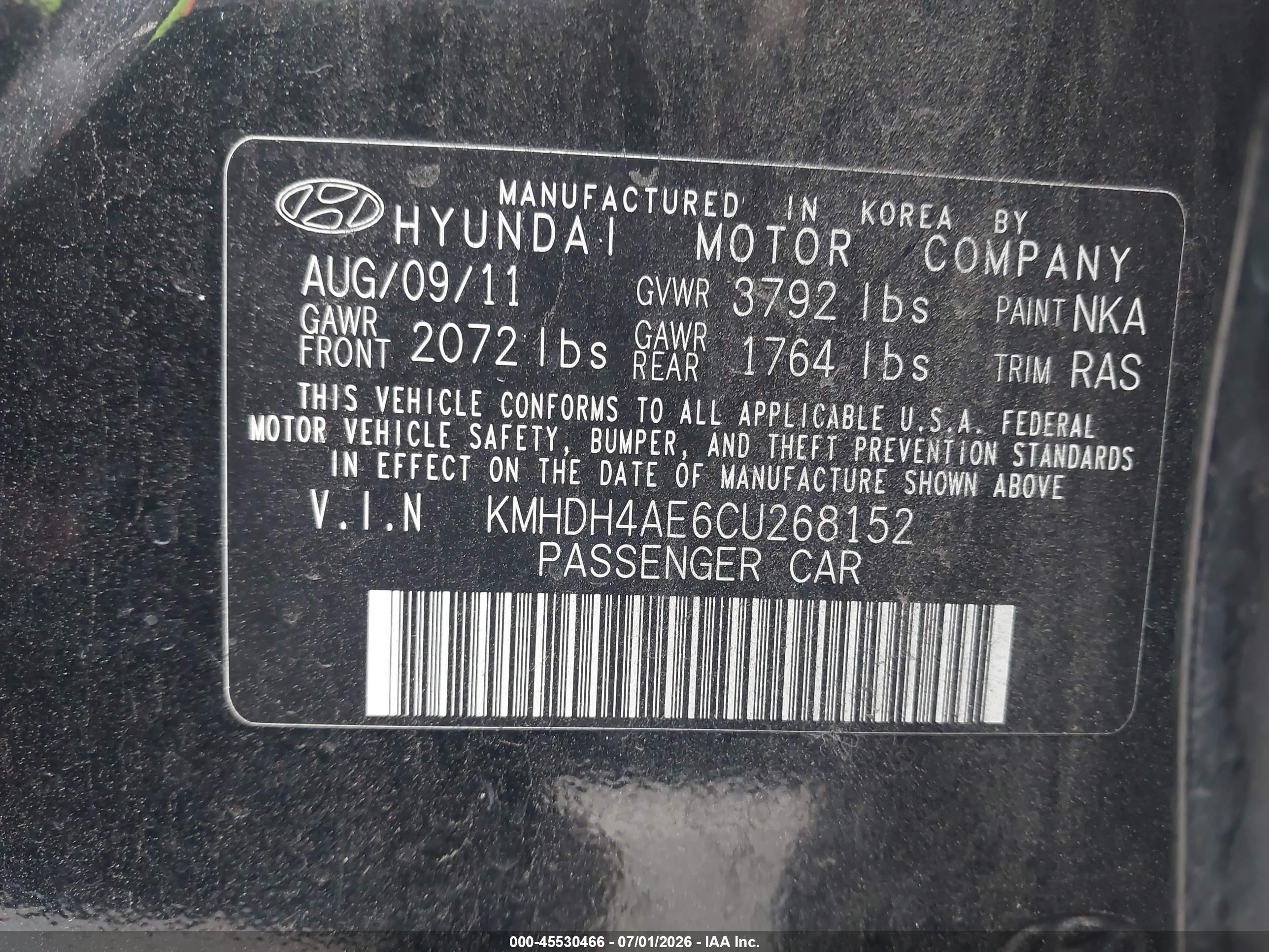 2012 Hyundai Elantra Gls (ulsan Plant) Black vin: KMHDH4AE6CU268152