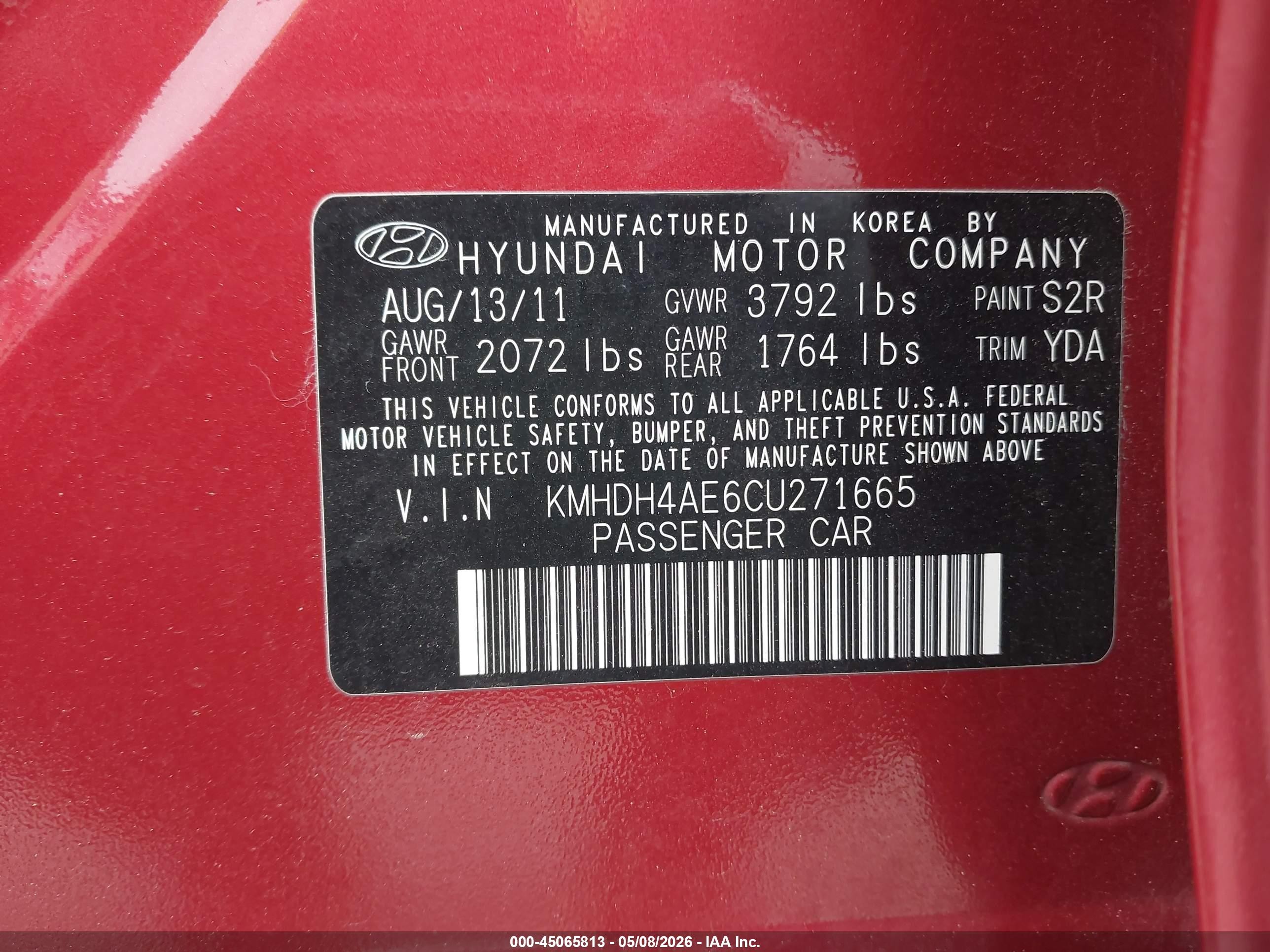 2012 Hyundai Elantra Gls (ulsan Plant) Red vin: KMHDH4AE6CU271665