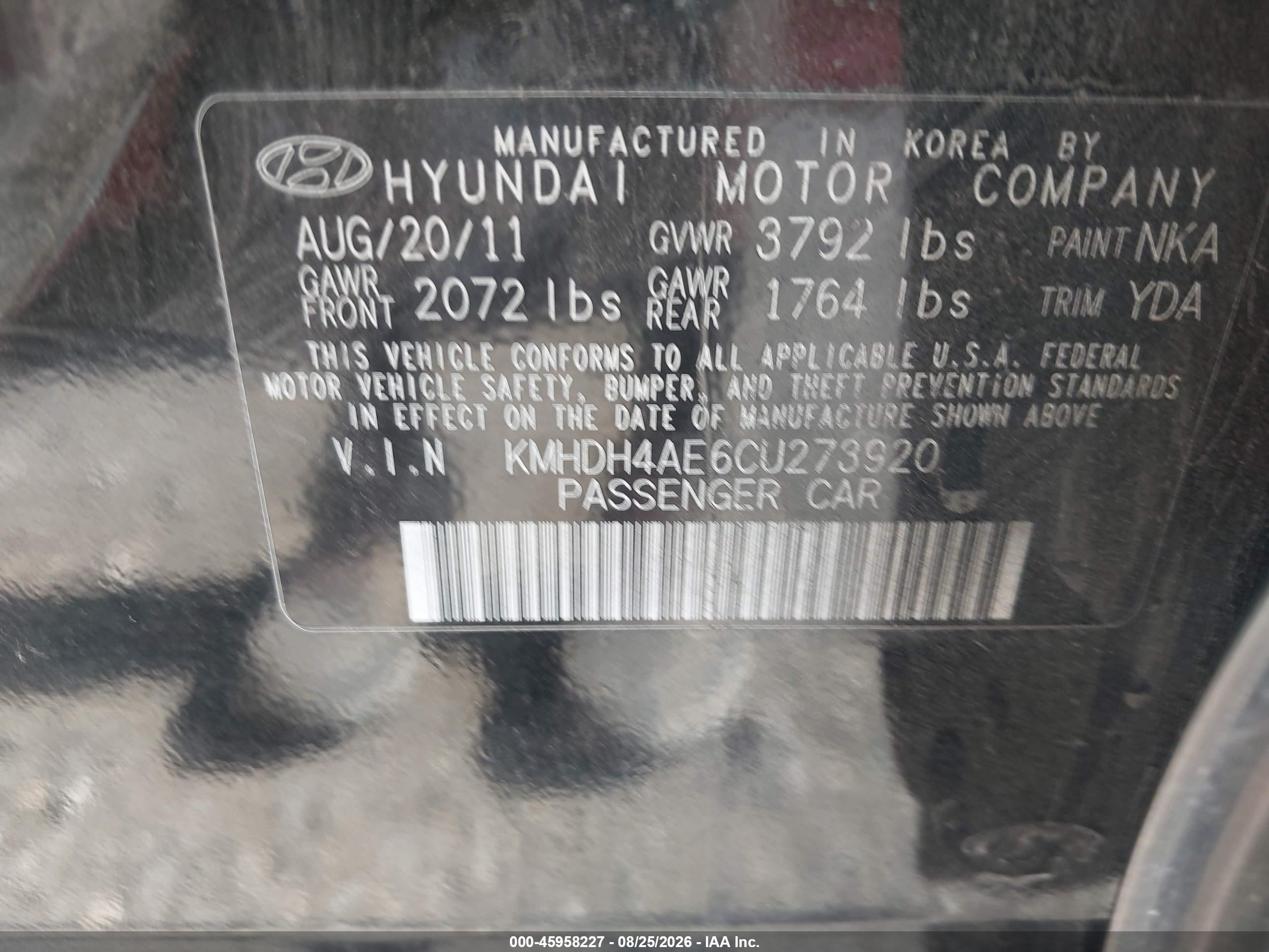 2012 Hyundai Elantra Gls (ulsan Plant) Black vin: KMHDH4AE6CU273920