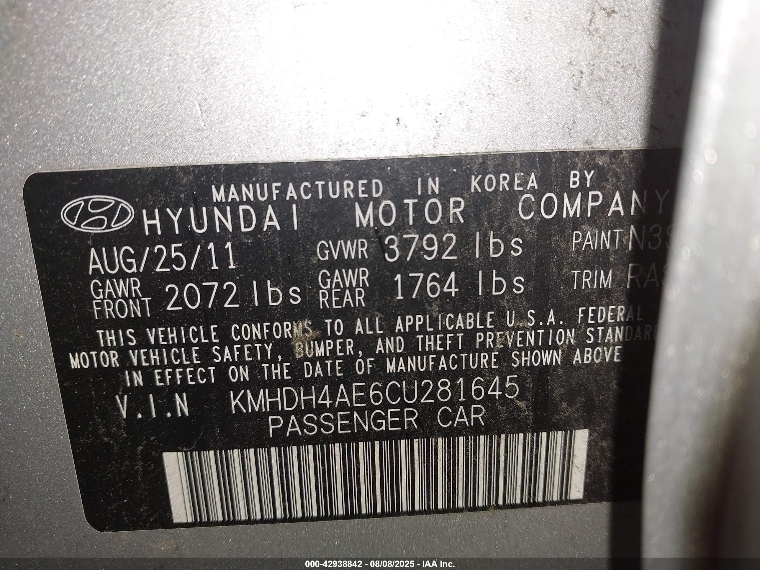 2012 Hyundai Elantra Gls (ulsan Plant) Серебряный vin: KMHDH4AE6CU281645