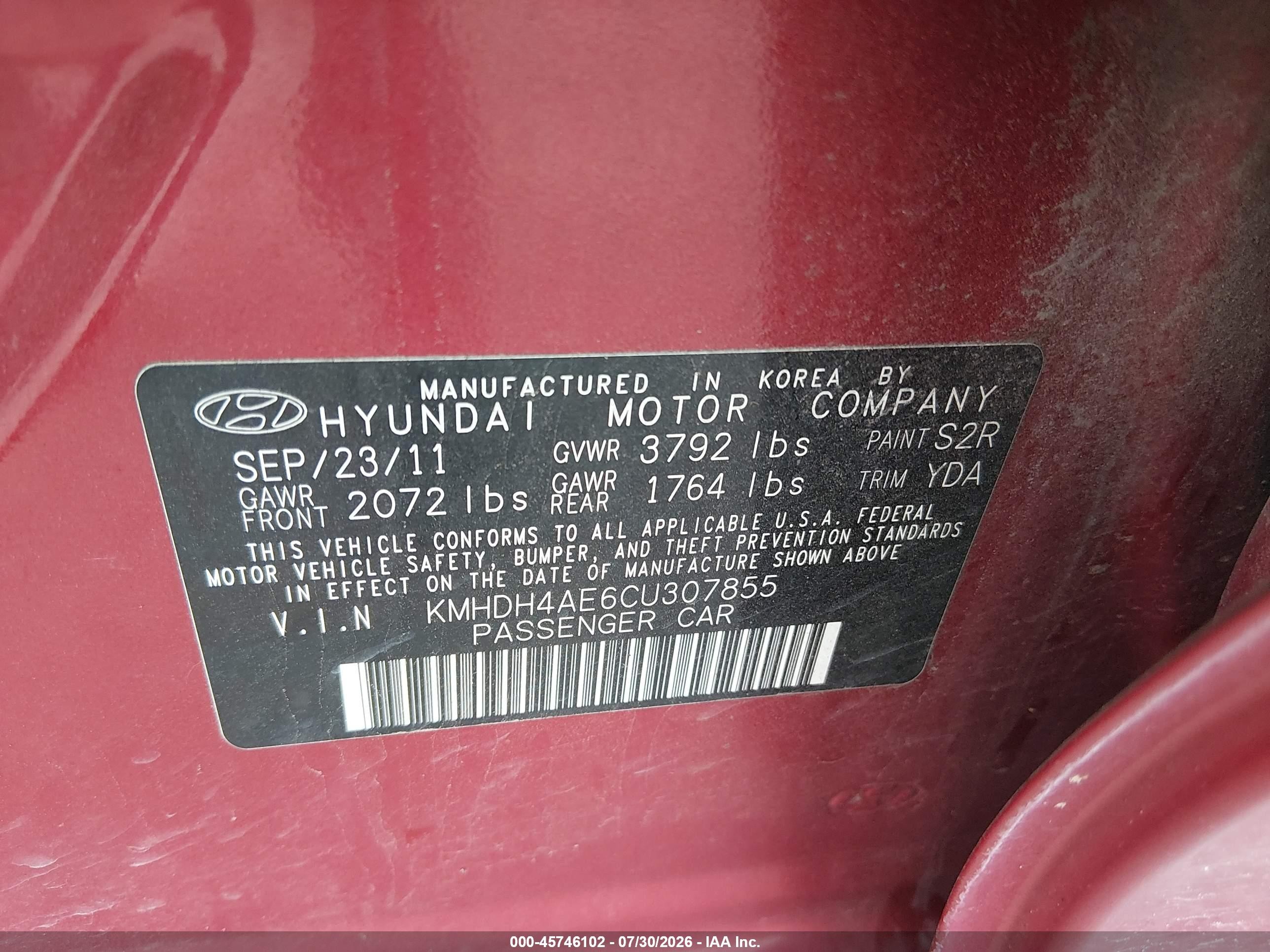 2012 Hyundai Elantra Limited (ulsan Plant) Красный vin: KMHDH4AE6CU307855