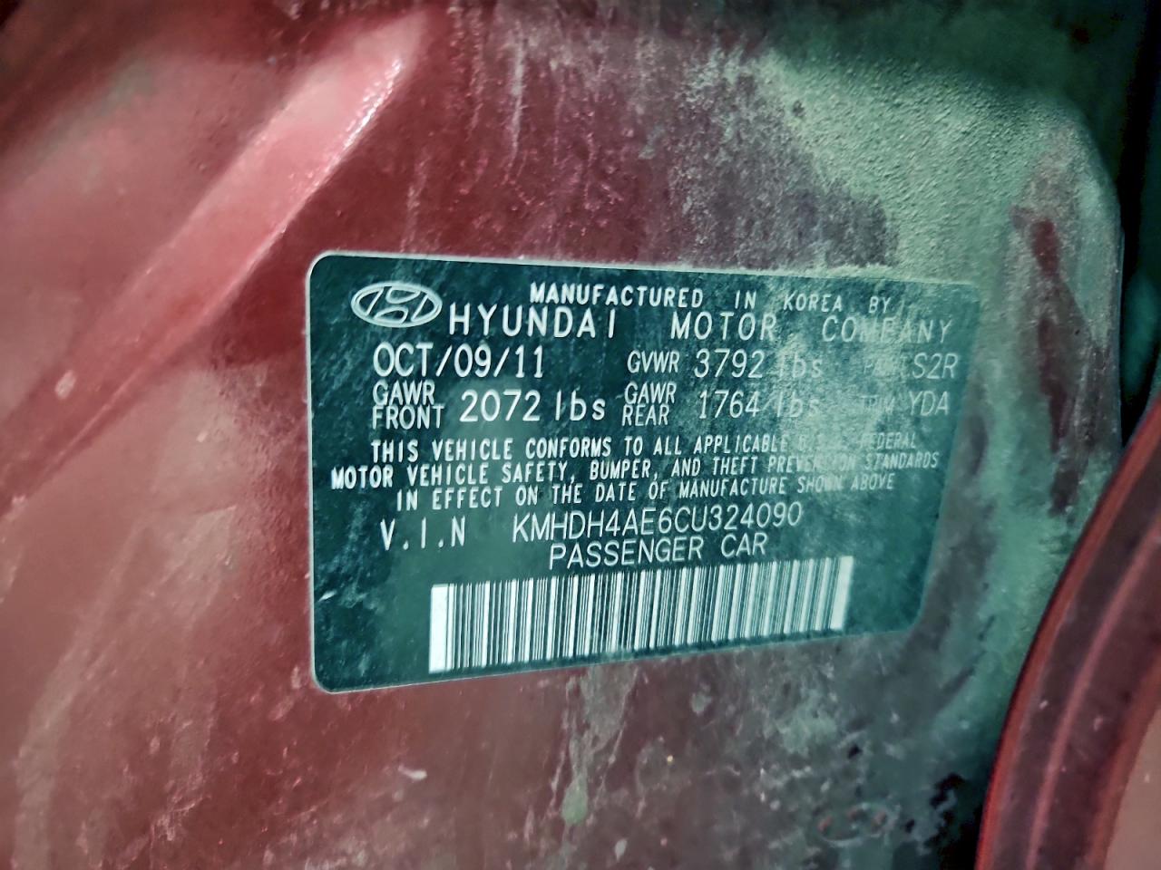 2012 Hyundai Elantra Gls Red vin: KMHDH4AE6CU324090