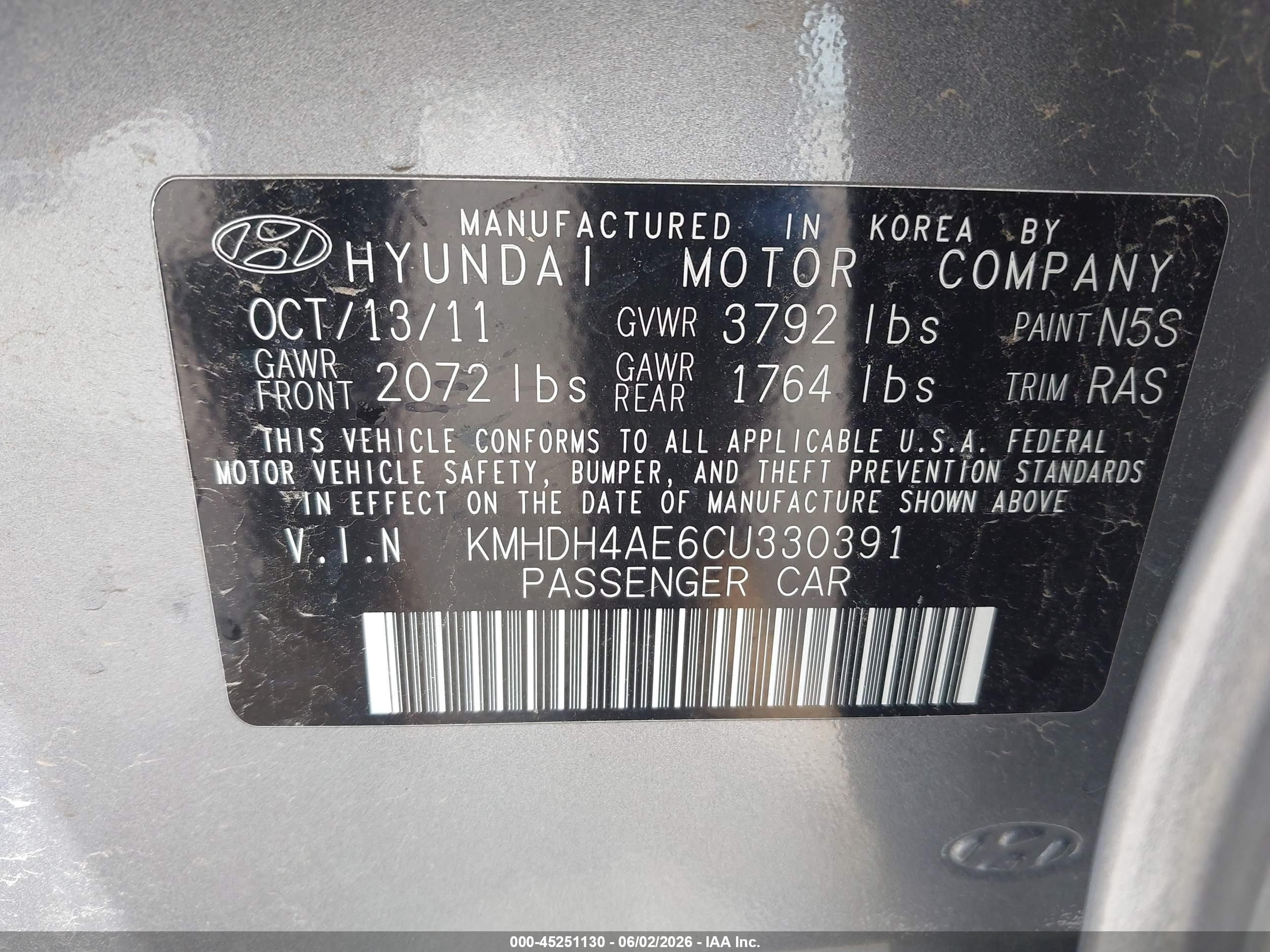 2012 Hyundai Elantra Gls (ulsan Plant) Gray vin: KMHDH4AE6CU330391