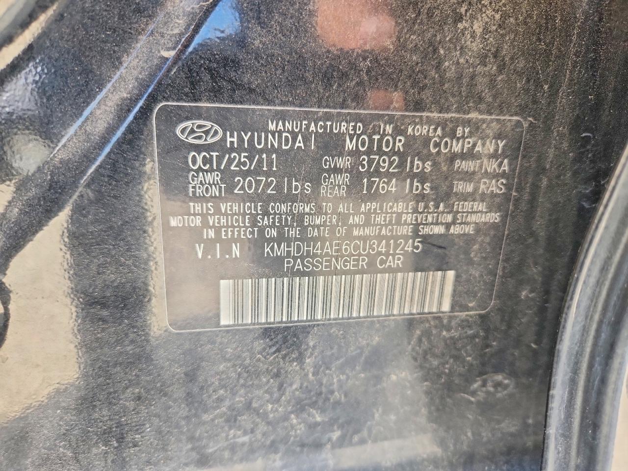 2012 Hyundai Elantra Gls Black vin: KMHDH4AE6CU341245