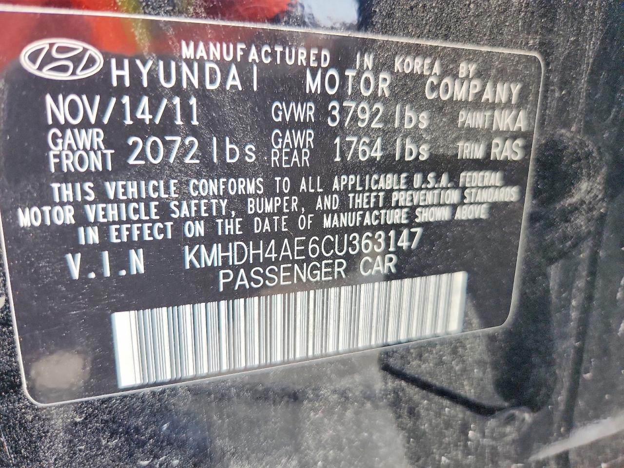 2012 Hyundai Elantra Limited Black vin: KMHDH4AE6CU363147