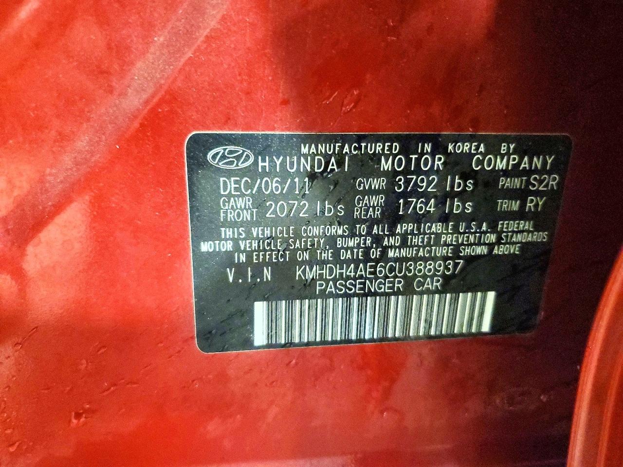 2012 Hyundai Elantra Limited Red vin: KMHDH4AE6CU388937