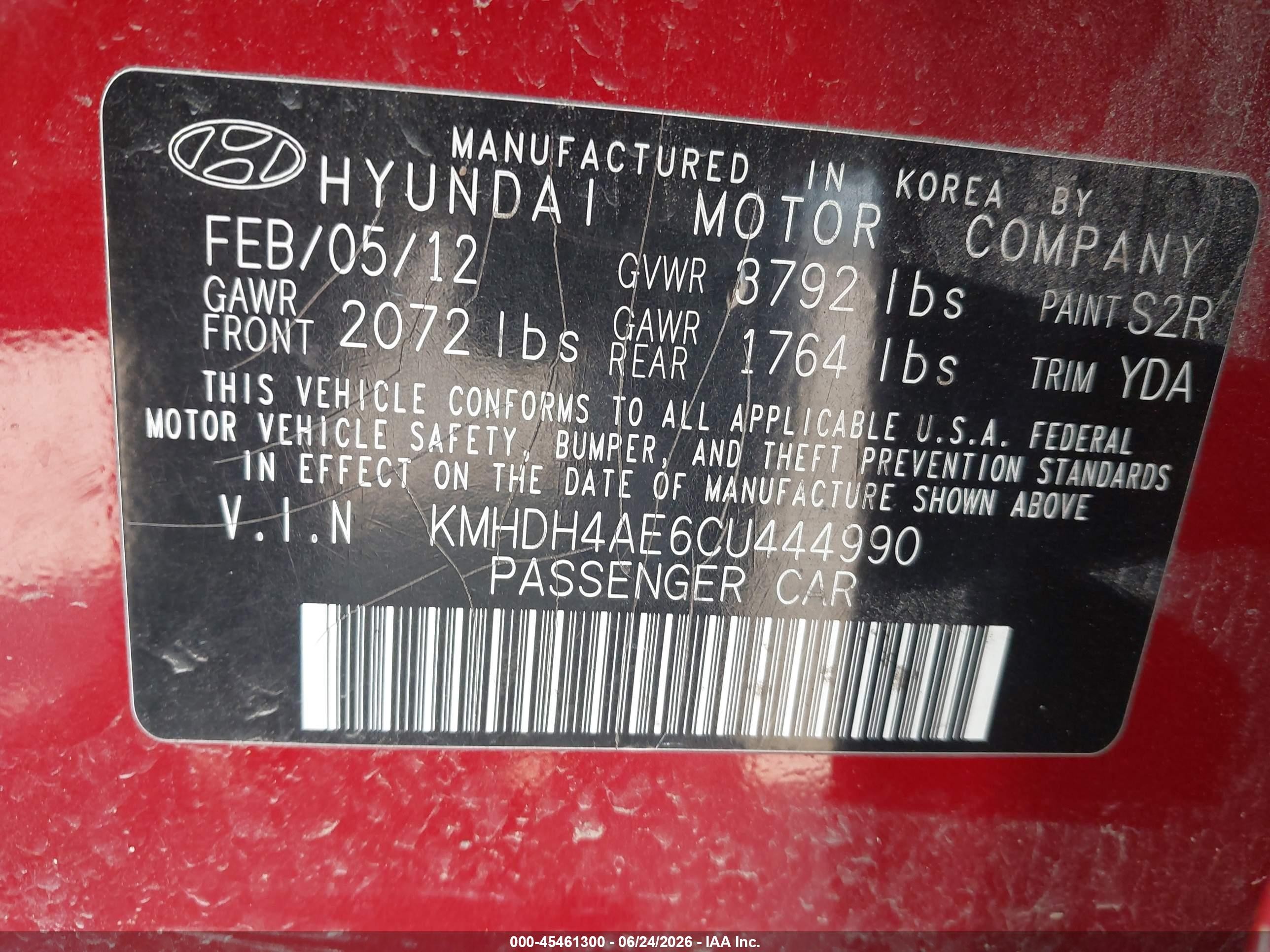 2012 Hyundai Elantra Gls (ulsan Plant) Red vin: KMHDH4AE6CU444990