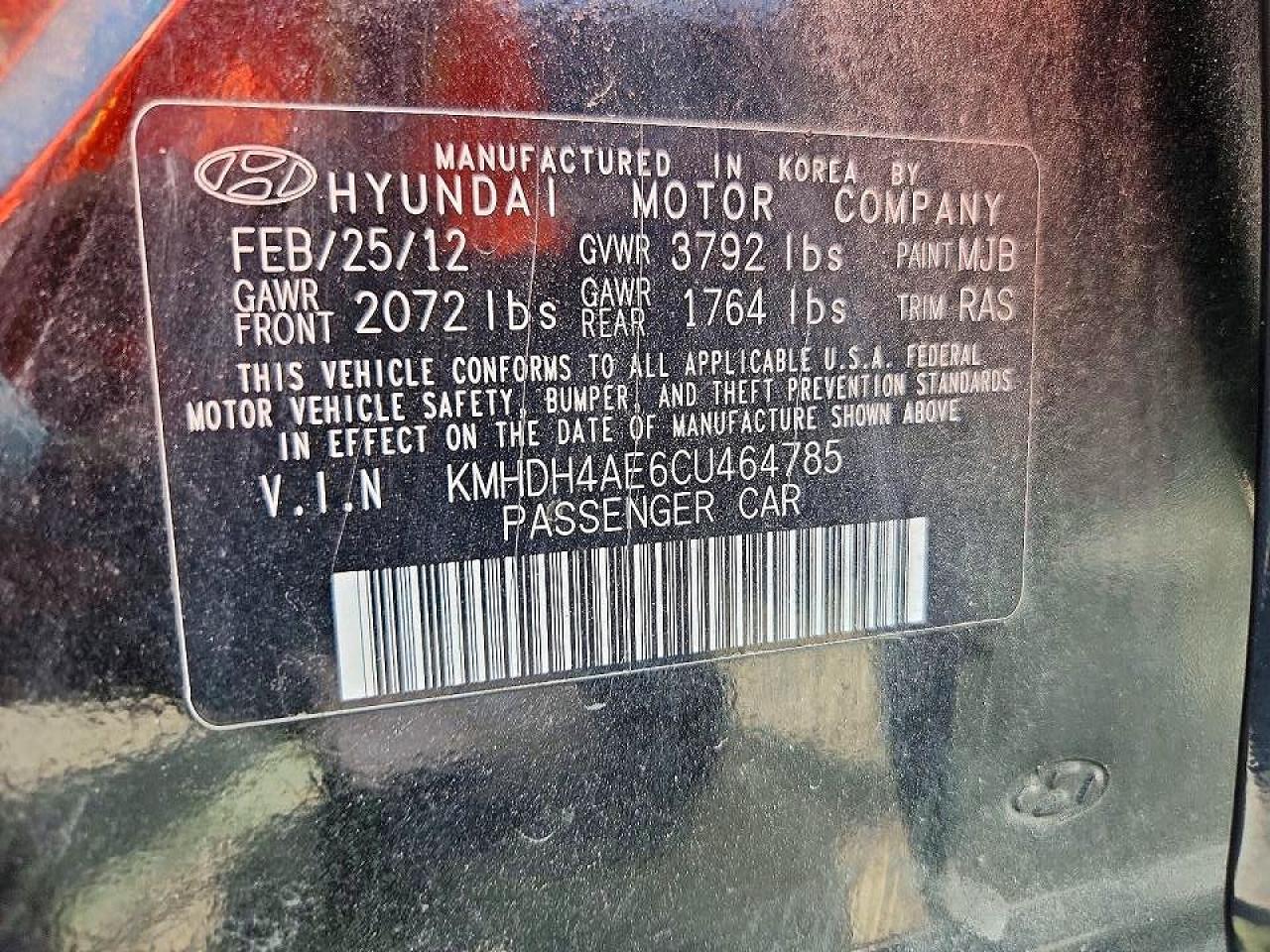 2012 Hyundai Elantra Gls Black vin: KMHDH4AE6CU464785
