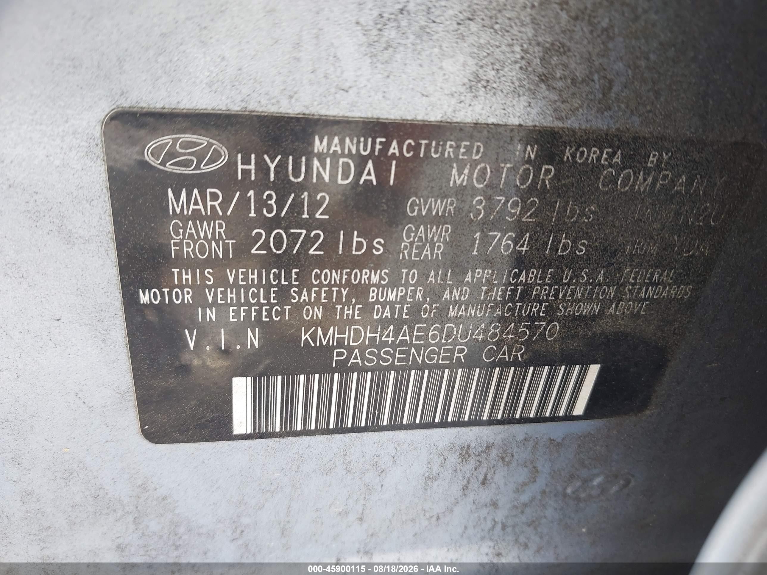 2013 Hyundai Elantra Gls (ulsan Plant) Light Blue vin: KMHDH4AE6DU484570
