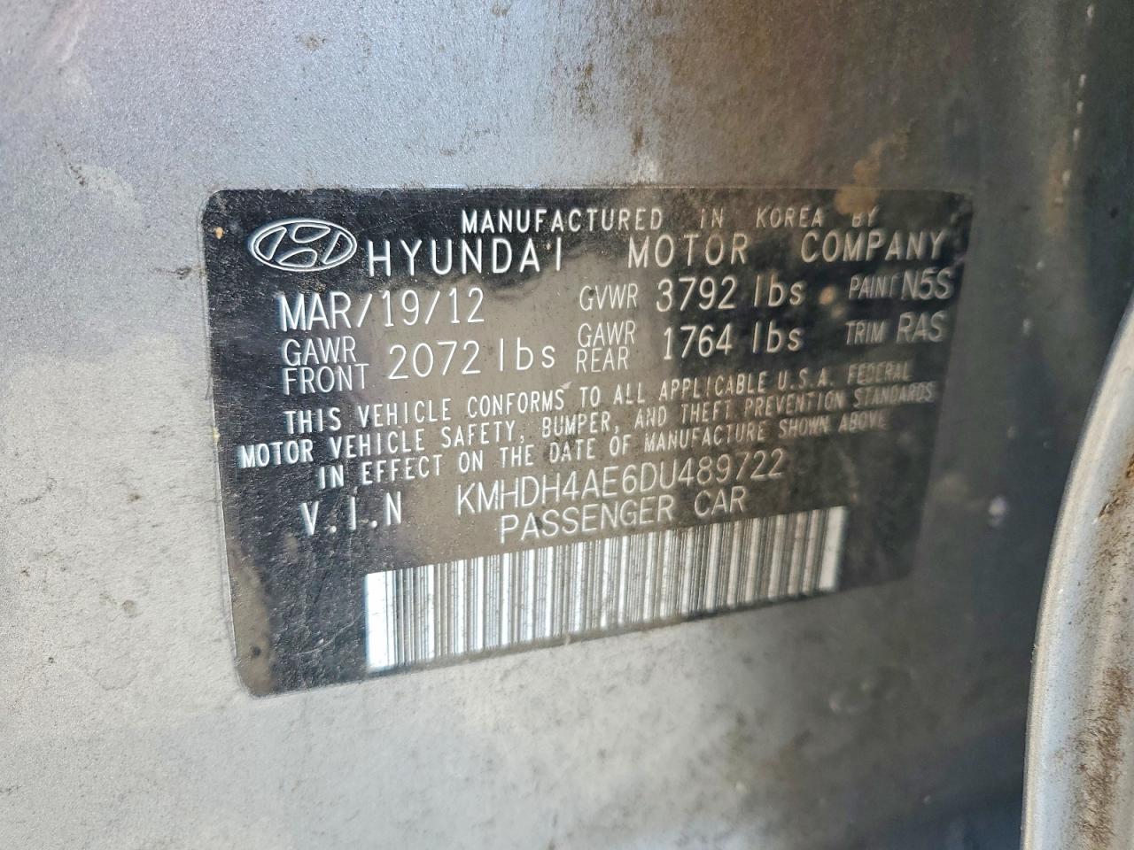 2013 Hyundai Elantra Gls Серый vin: KMHDH4AE6DU489722