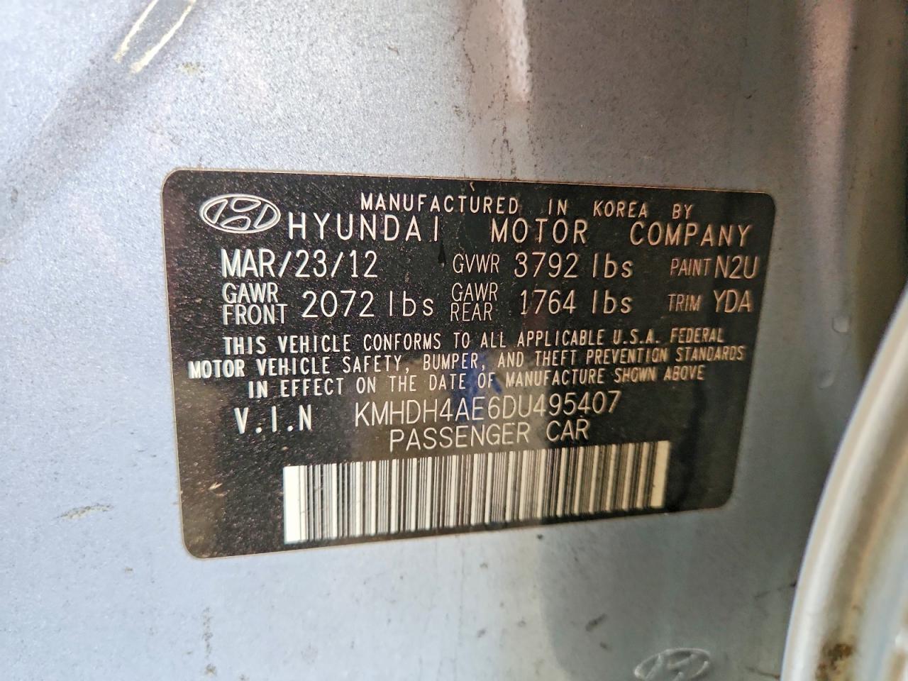 2013 Hyundai Elantra Gls Blue vin: KMHDH4AE6DU495407
