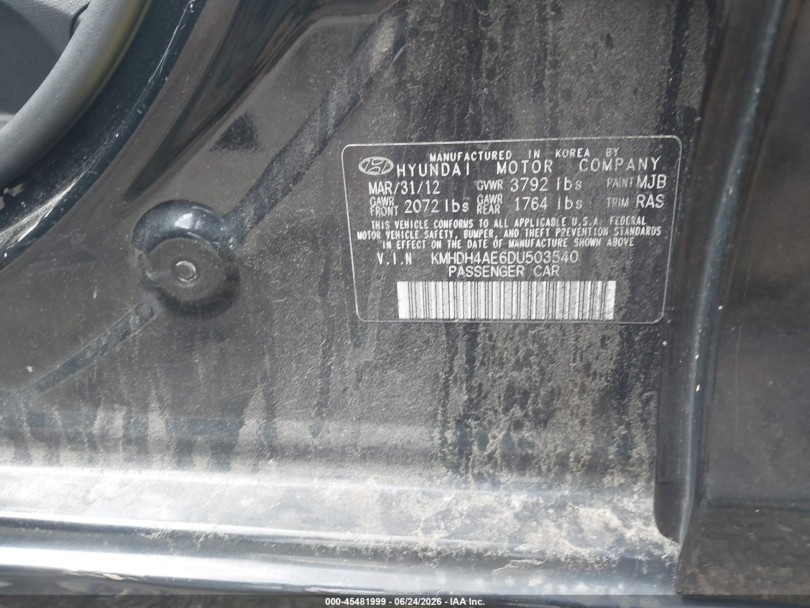 2013 Hyundai Elantra Gls Черный vin: KMHDH4AE6DU503540