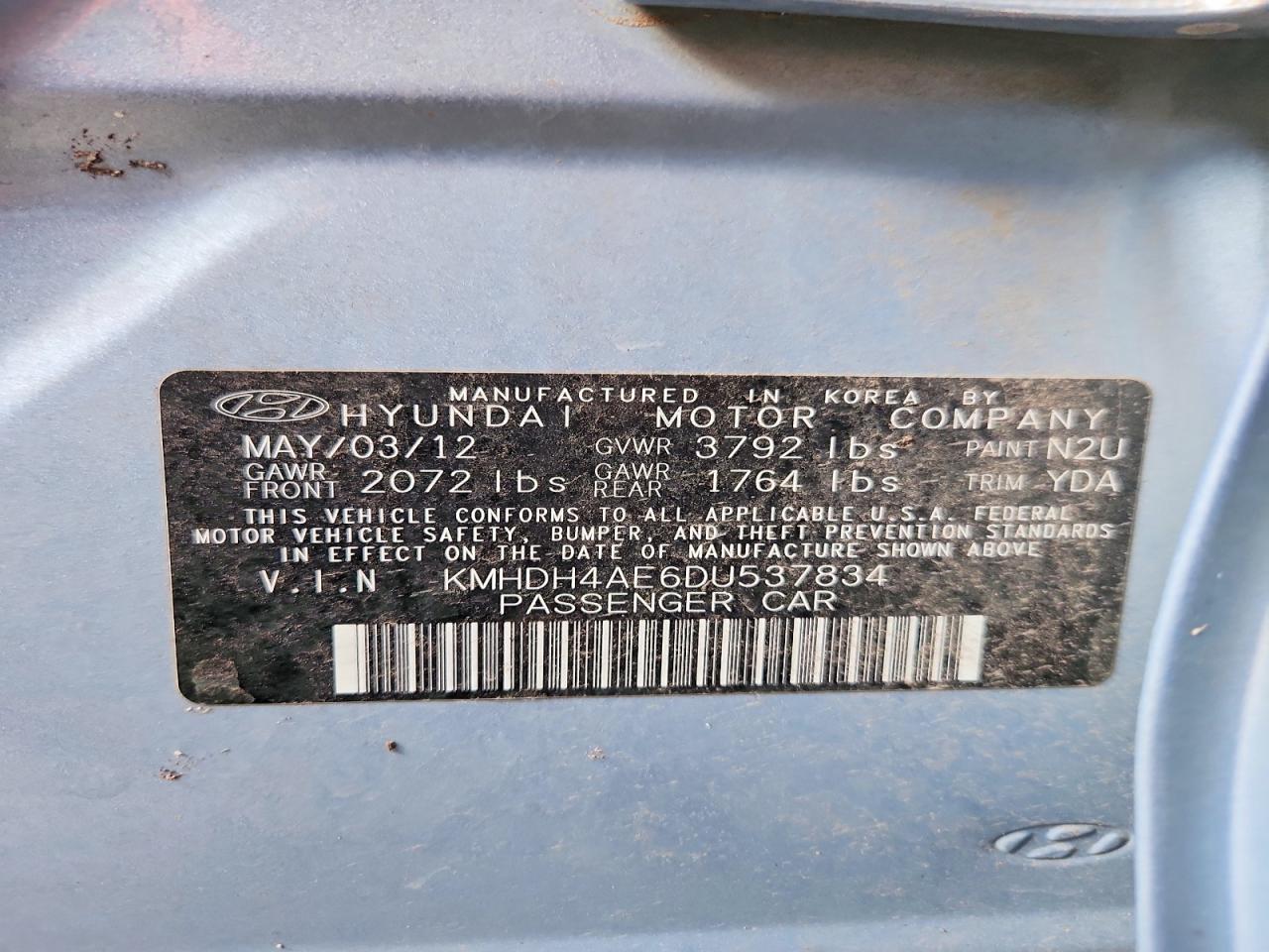 2013 Hyundai Elantra Gls Blue vin: KMHDH4AE6DU537834