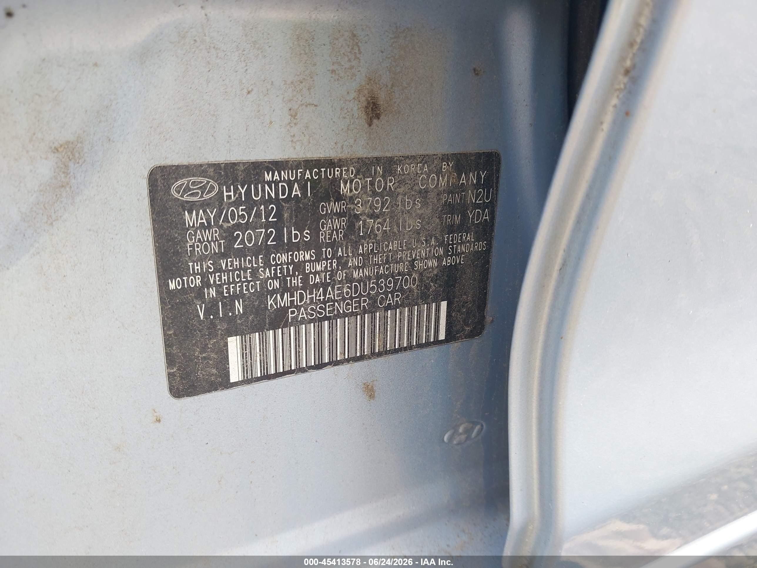 2013 Hyundai Elantra Gls Blue vin: KMHDH4AE6DU539700