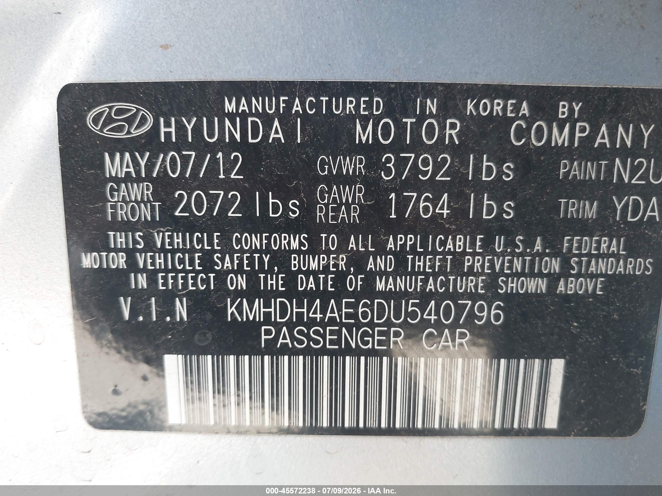 2013 Hyundai Elantra Gls Light Blue vin: KMHDH4AE6DU540796
