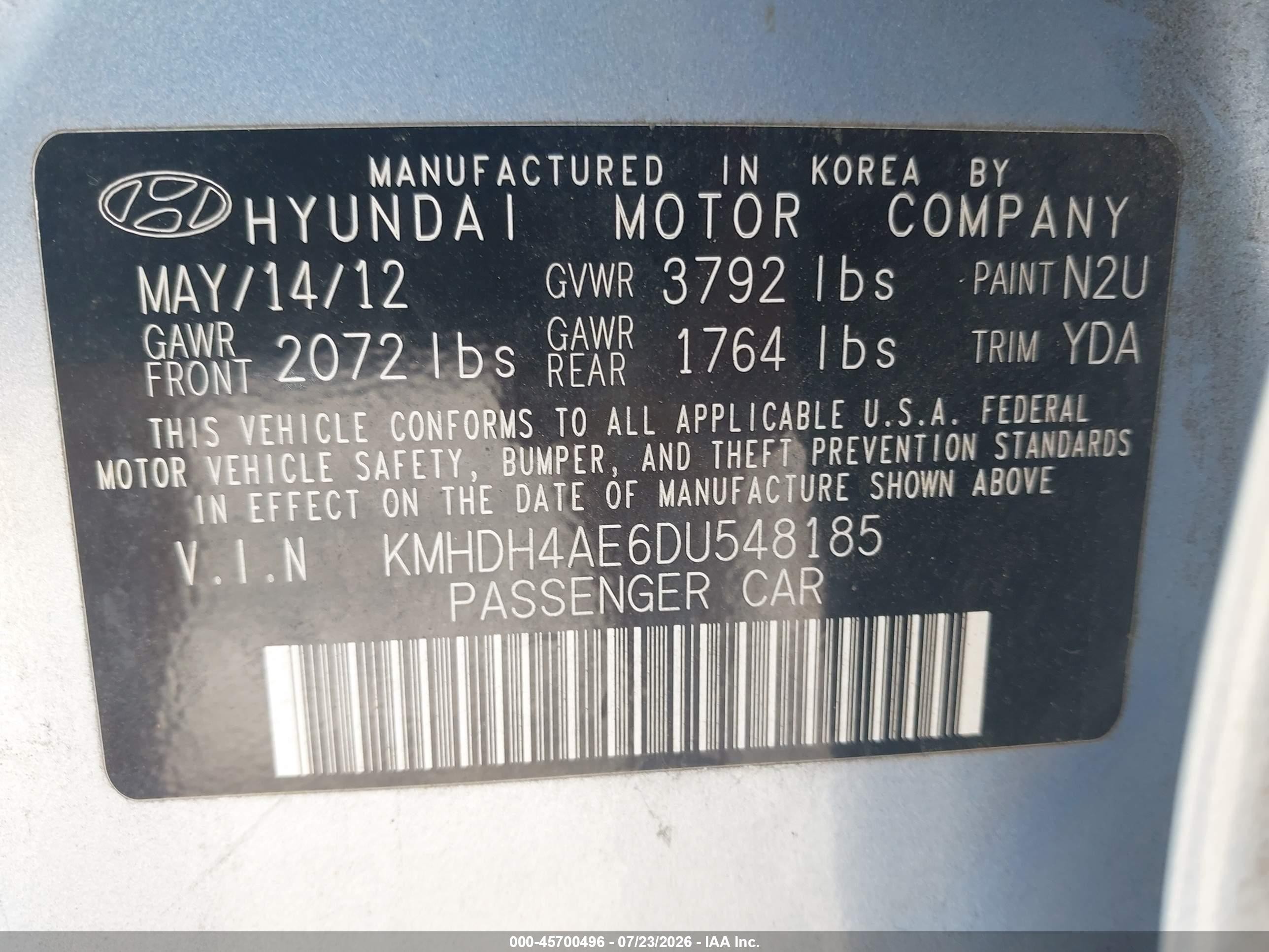 2013 Hyundai Elantra Gls Light Blue vin: KMHDH4AE6DU548185